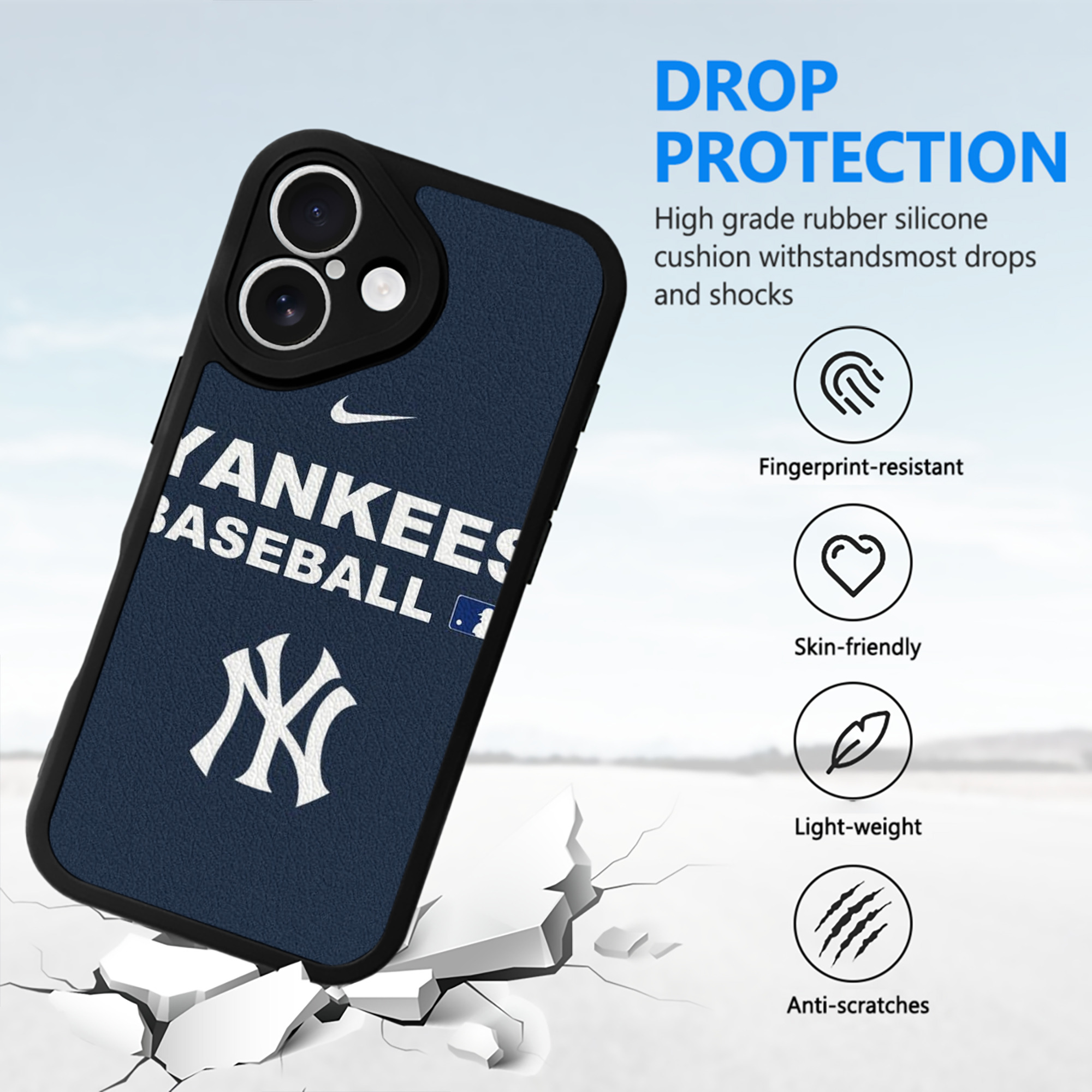 New York Yankees 214 IPhone 16 Silicone Leather Case – UV Print, Lambskin Texture – Perfect Fit, Wireless Charging Compatible, Scratch Resistant, Precise Cutouts – Stylish Protection For IPhone 16