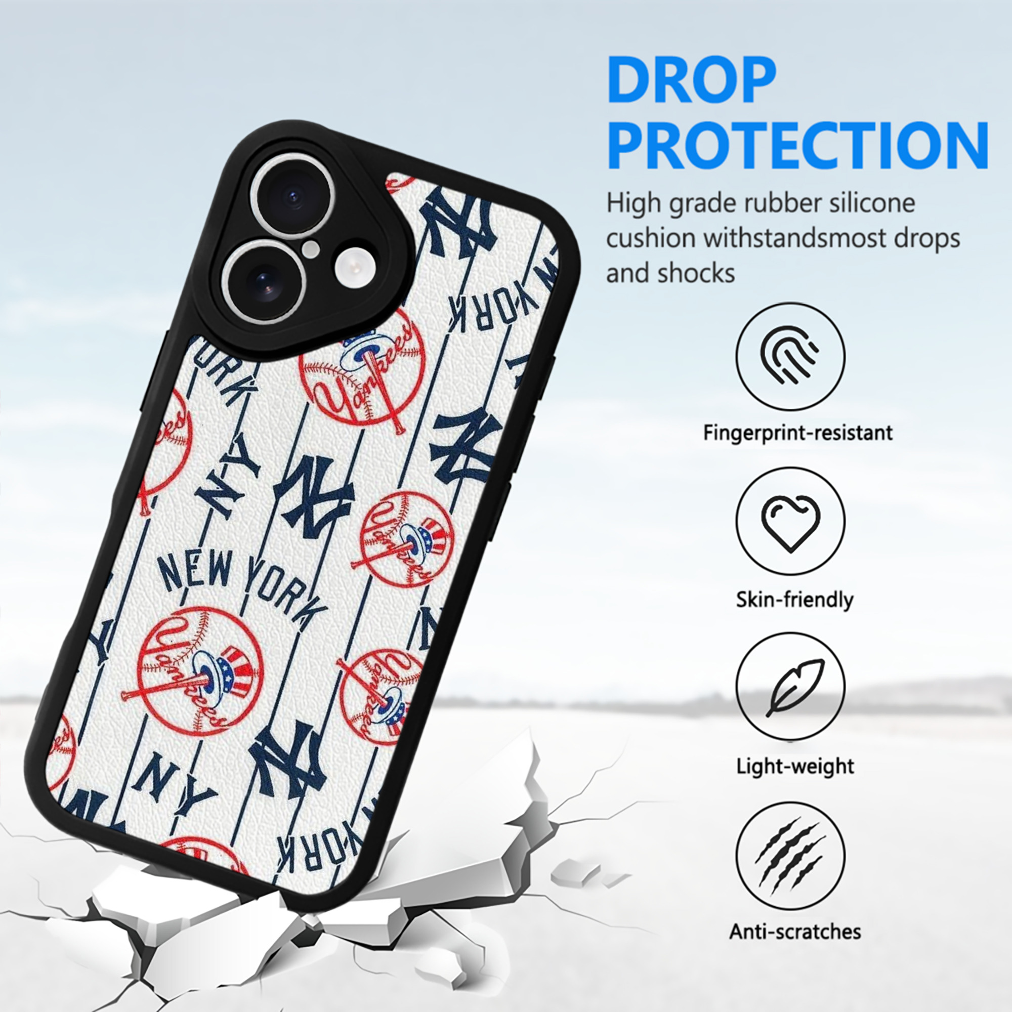 New York Yankees 219 IPhone 16 Silicone Leather Case – UV Print, Lambskin Texture – Perfect Fit, Wireless Charging Compatible, Scratch Resistant, Precise Cutouts – Stylish Protection For IPhone 16