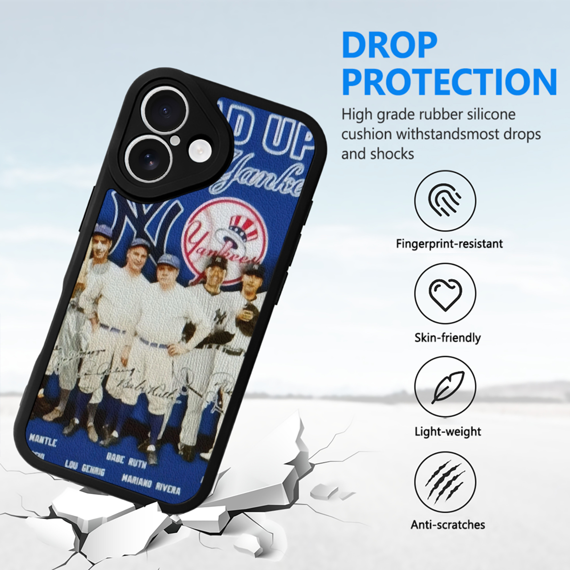 New York Yankees 312 IPhone 16 Silicone Leather Case – UV Print, Lambskin Texture – Perfect Fit, Wireless Charging Compatible, Scratch Resistant, Precise Cutouts – Stylish Protection For IPhone 16