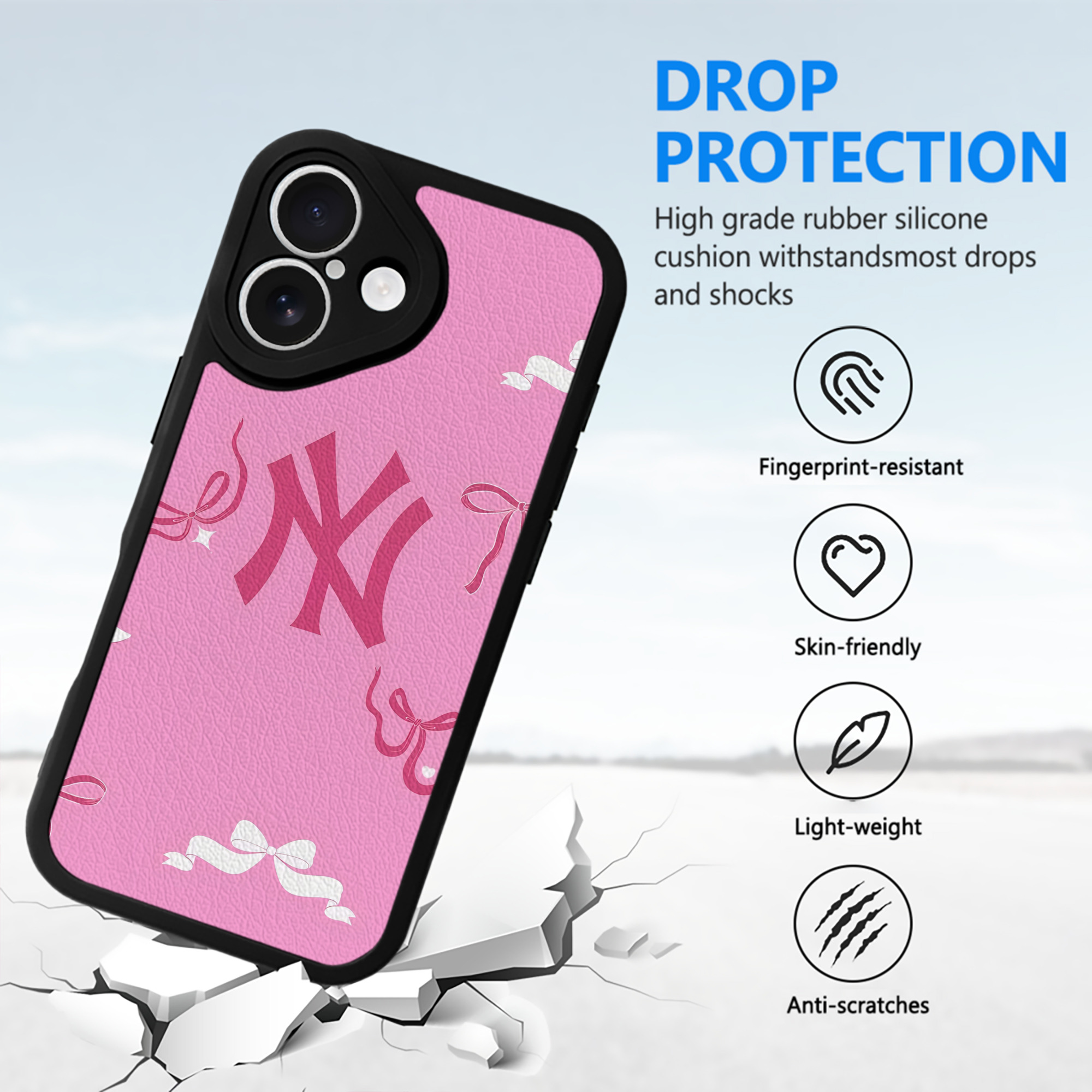 New York Yankees 220 IPhone 16 Silicone Leather Case – UV Print, Lambskin Texture – Perfect Fit, Wireless Charging Compatible, Scratch Resistant, Precise Cutouts – Stylish Protection For IPhone 16