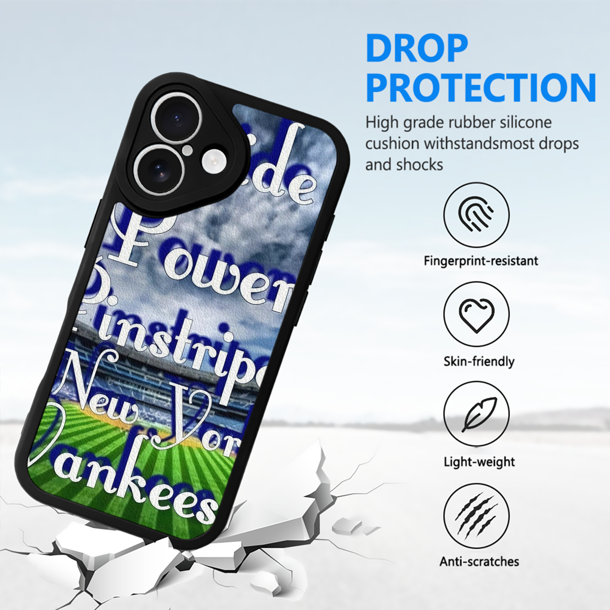 New York Yankees 309 IPhone 16 Silicone Leather Case – UV Print, Lambskin Texture – Perfect Fit, Wireless Charging Compatible, Scratch Resistant, Precise Cutouts – Stylish Protection For IPhone 16