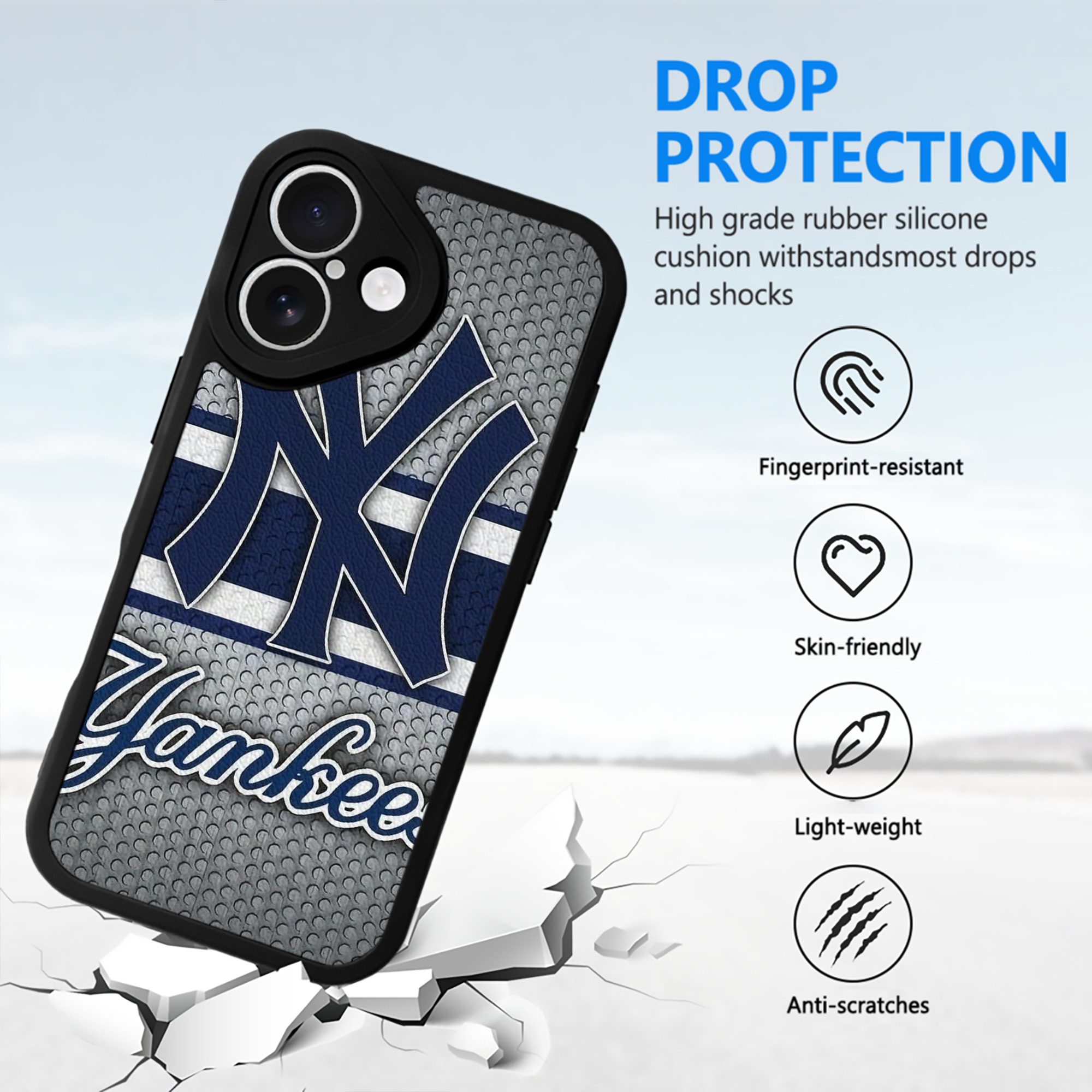 New York Yankees 311 IPhone 16 Silicone Leather Case – UV Print, Lambskin Texture – Perfect Fit, Wireless Charging Compatible, Scratch Resistant, Precise Cutouts – Stylish Protection For IPhone 16