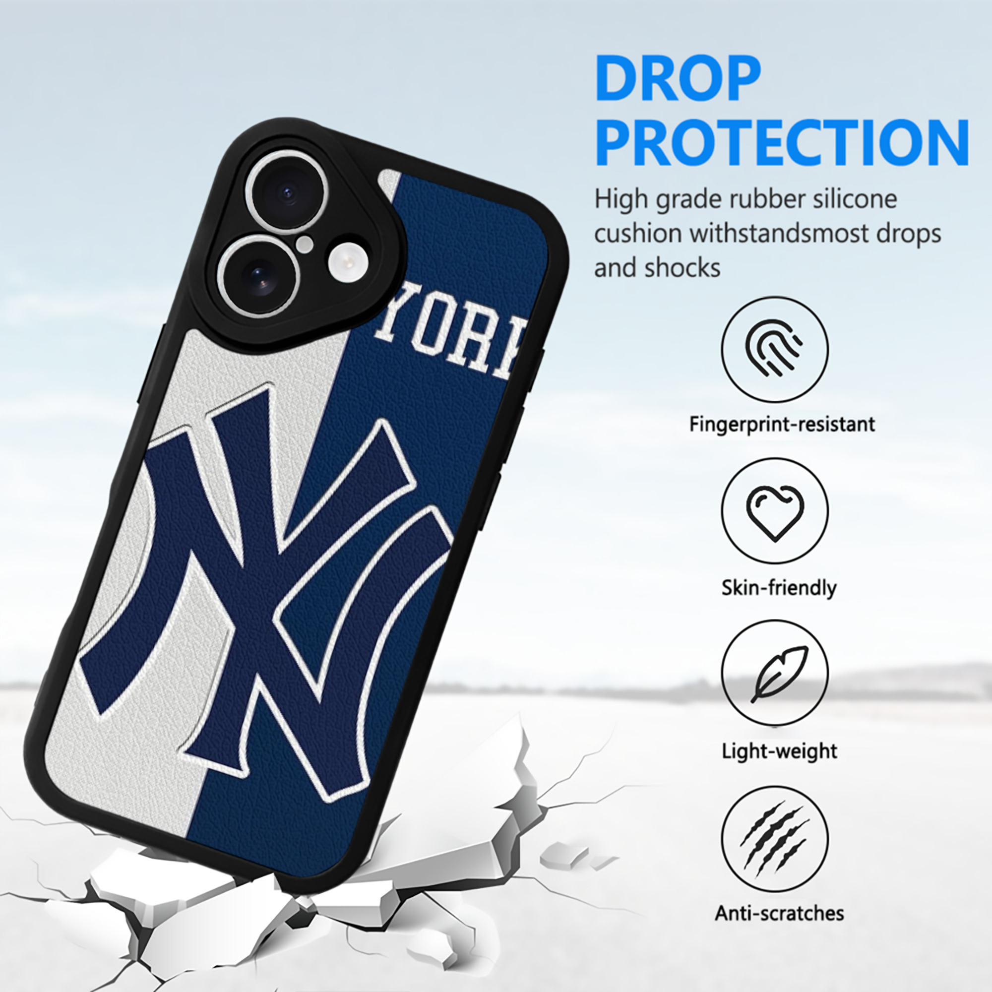 New York Yankees 332 IPhone 16 Silicone Leather Case – UV Print, Lambskin Texture – Perfect Fit, Wireless Charging Compatible, Scratch Resistant, Precise Cutouts – Stylish Protection For IPhone 16