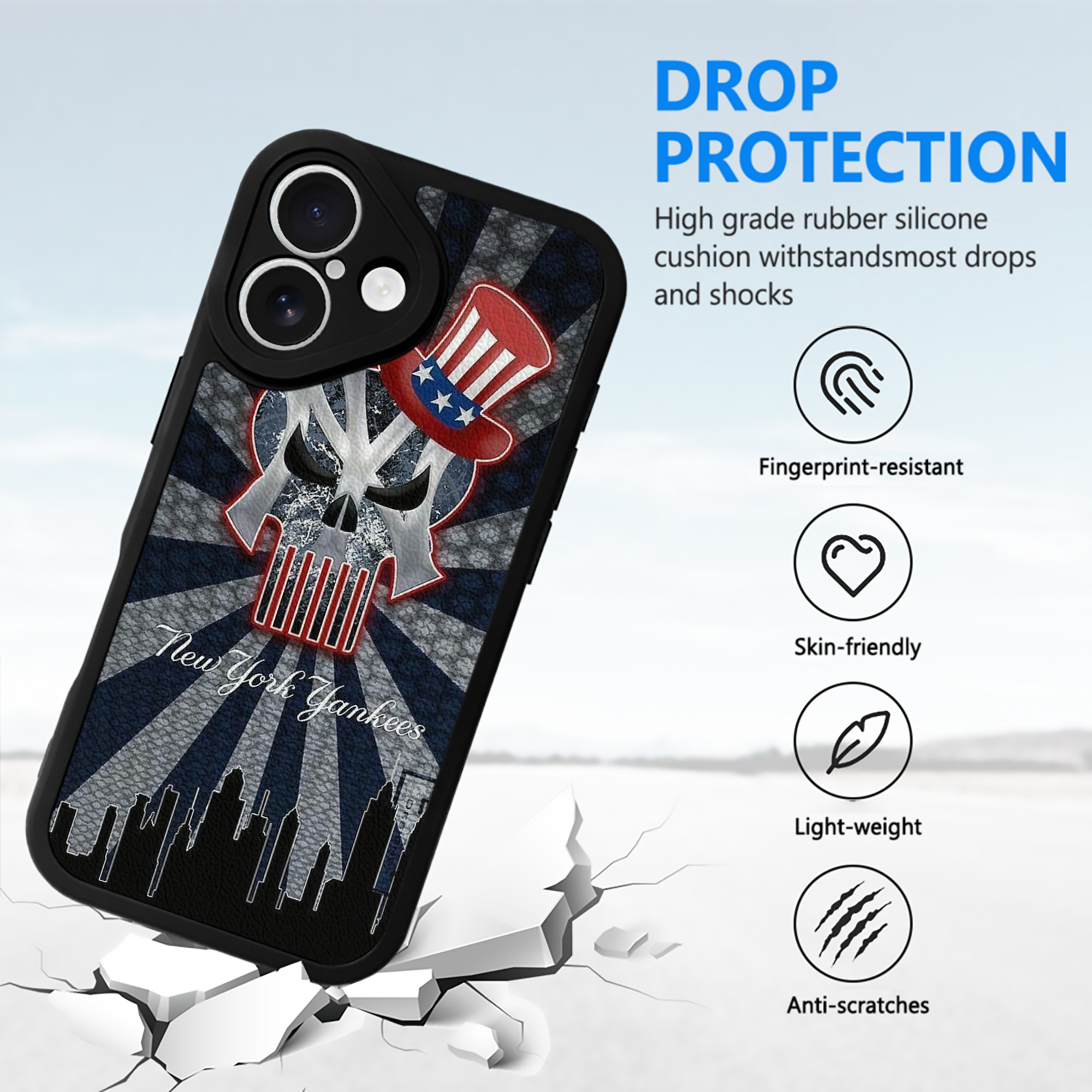 New York Yankees 340 IPhone 16 Silicone Leather Case – UV Print, Lambskin Texture – Perfect Fit, Wireless Charging Compatible, Scratch Resistant, Precise Cutouts – Stylish Protection For IPhone 16