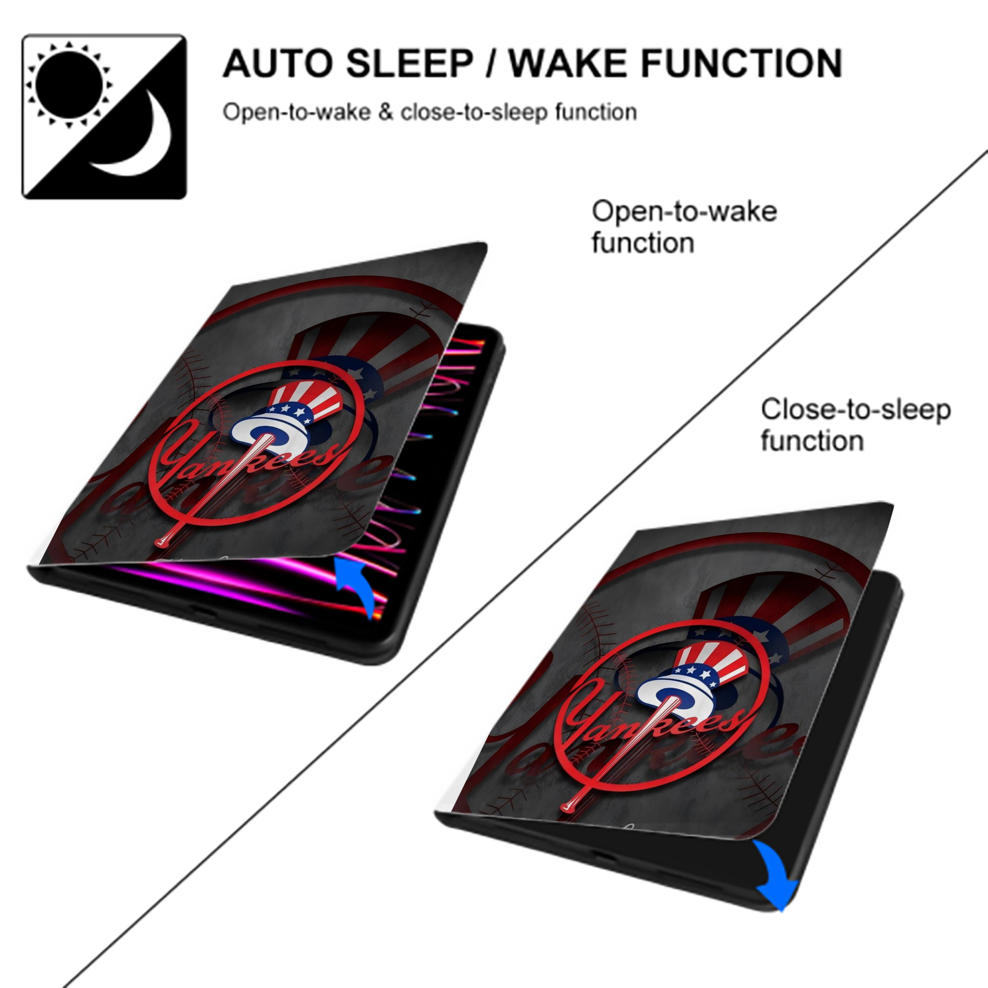 New York Yankees 97 Premium Tri-Fold PU Leather & Silicone IPad Case With Pencil Slot – Fits 9.5,10.5,10.9 – Adjustable Stand, Slim, Protective