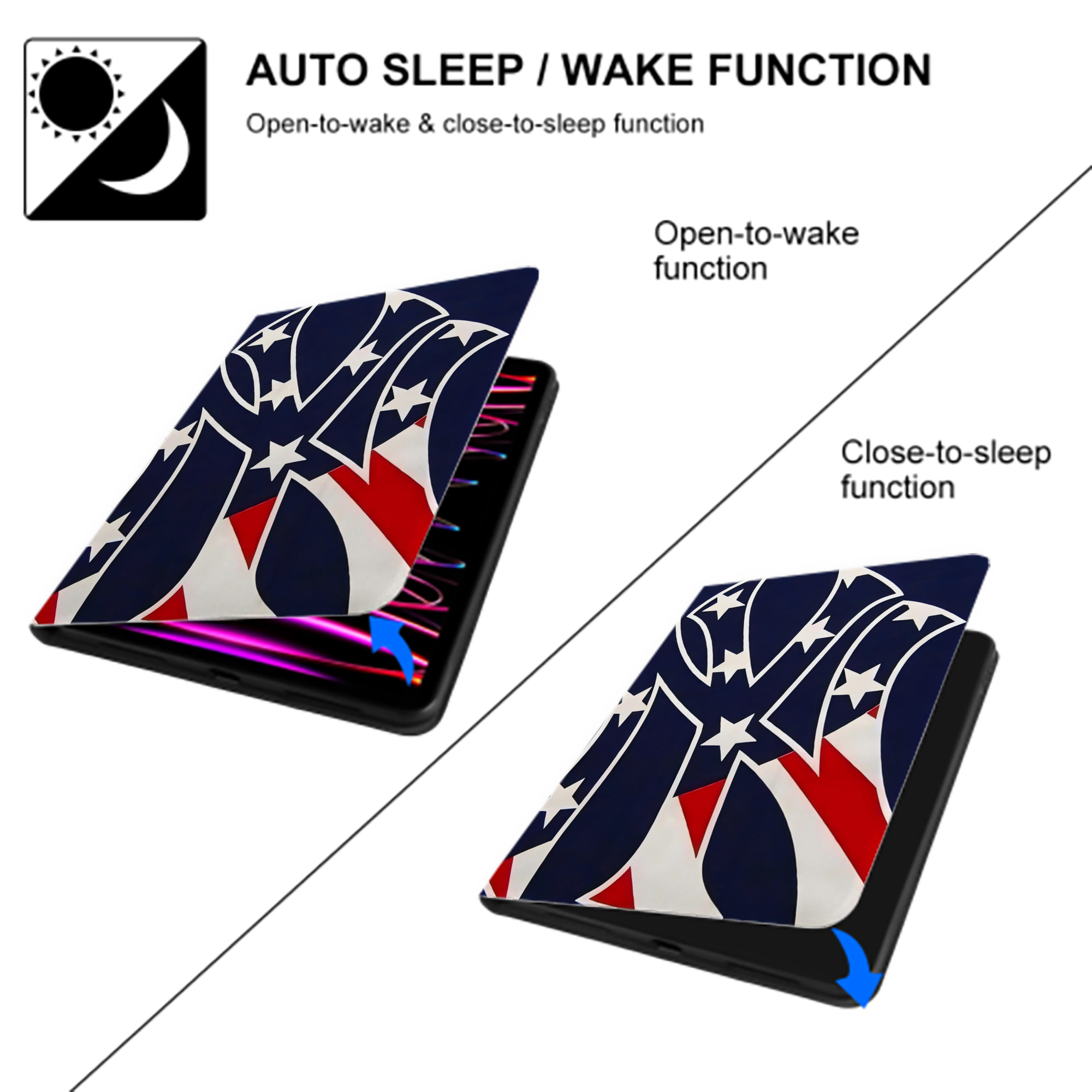 New York Yankees Logo USA Premium Tri-Fold PU Leather & Silicone IPad Case With Pencil Slot – Fits 9.5,10.5,10.9 – Adjustable Stand, Slim, Protective