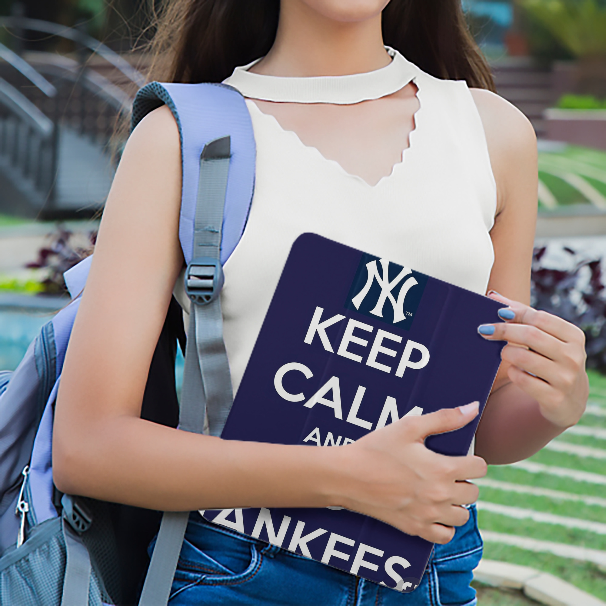 New York Yankees Keep Calm and Go Yankees Premium Tri-Fold PU Leather & Silicone IPad Case With Pencil Slot – Fits 9.5,10.5,10.9 – Adjustable Stand, Slim, Protective