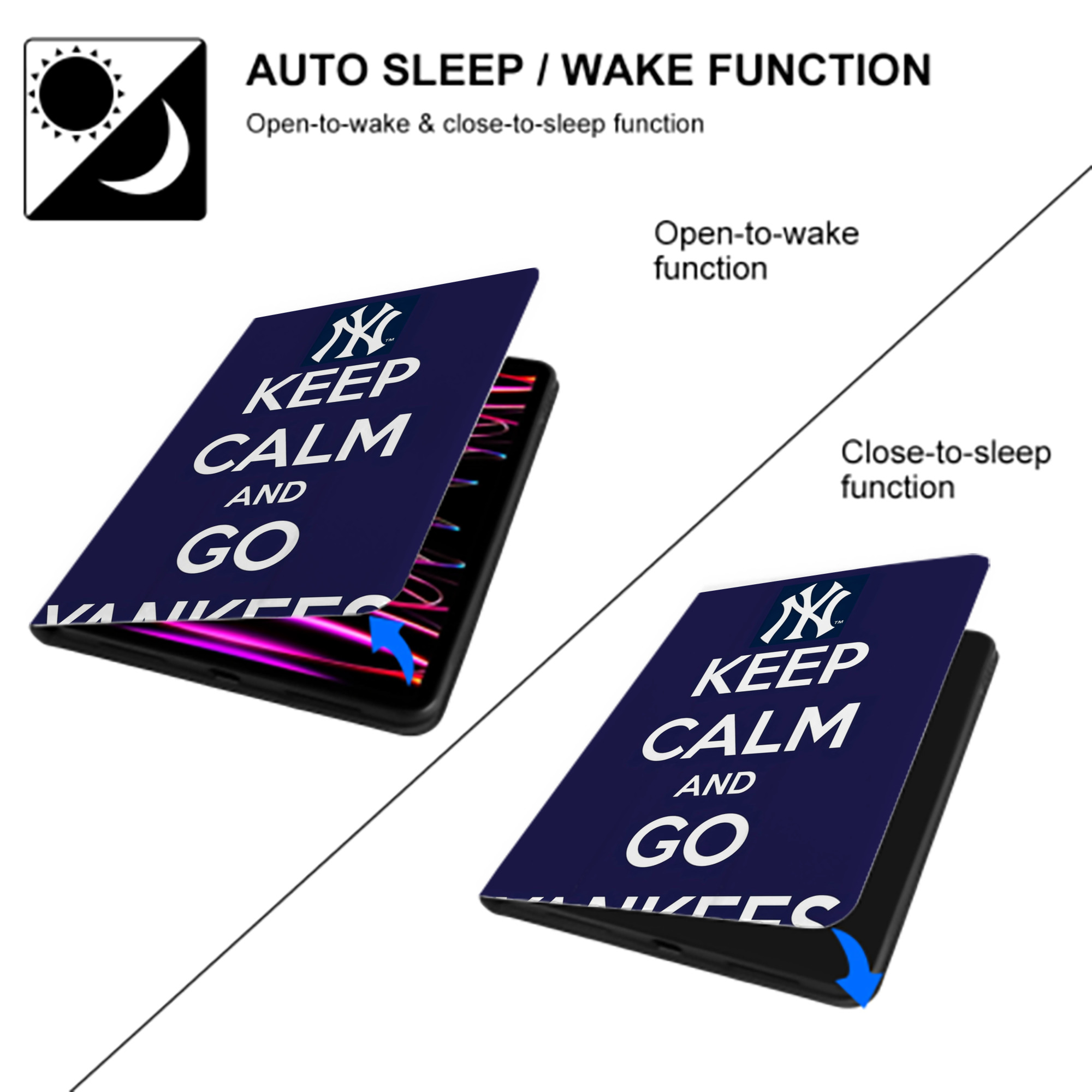 New York Yankees Keep Calm and Go Yankees Premium Tri-Fold PU Leather & Silicone IPad Case With Pencil Slot – Fits 9.5,10.5,10.9 – Adjustable Stand, Slim, Protective