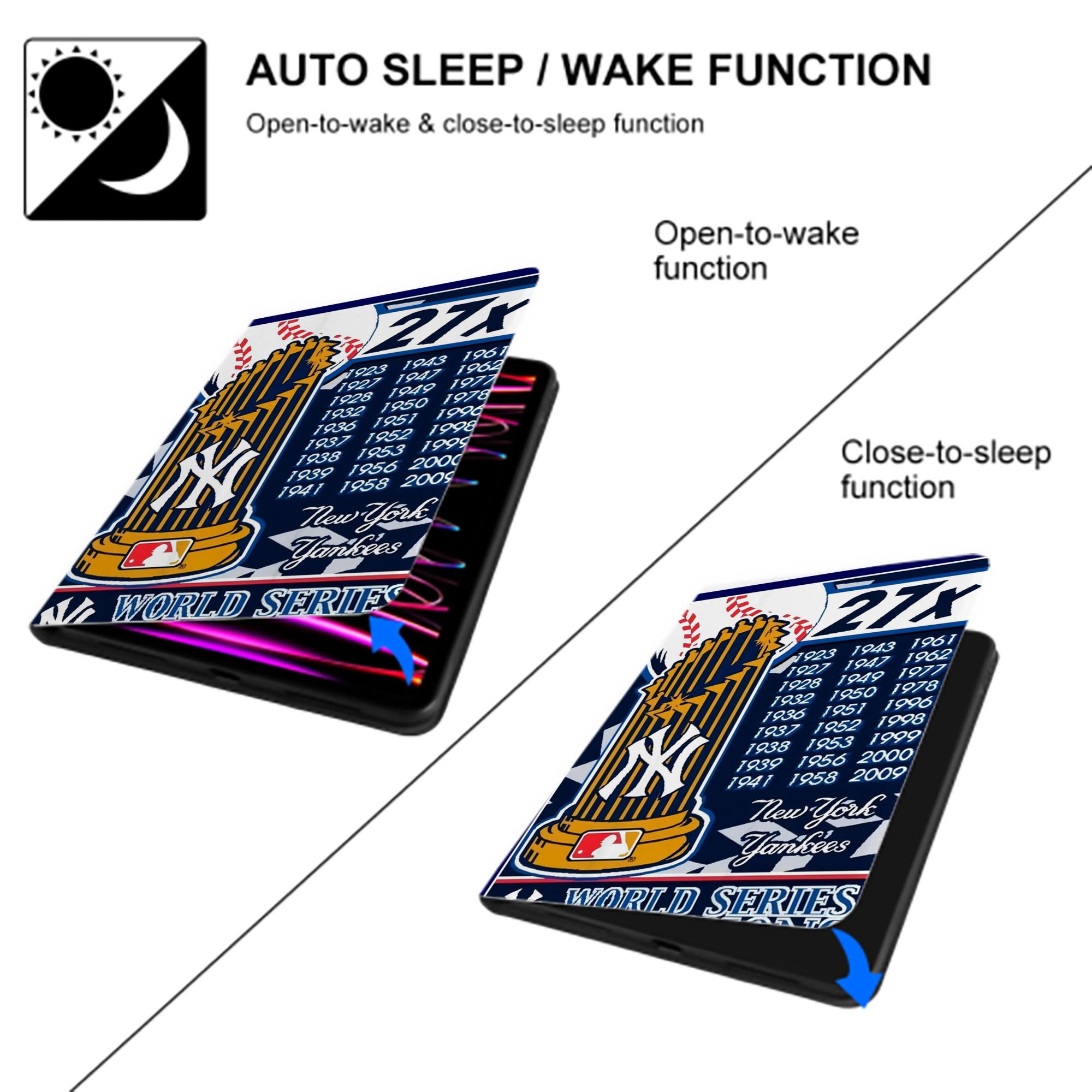 New York Yankees 108 Premium Tri-Fold PU Leather & Silicone IPad Case With Pencil Slot – Fits 9.5,10.5,10.9 – Adjustable Stand, Slim, Protective