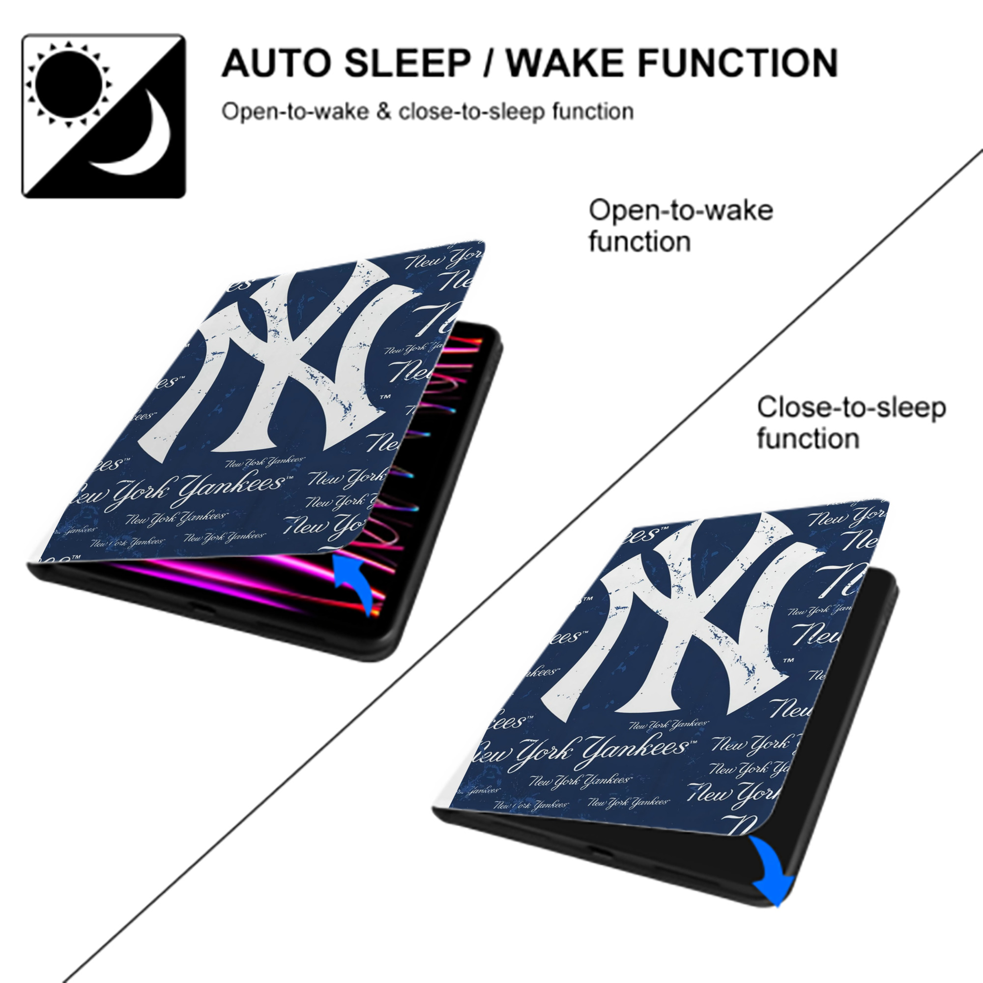 New York Yankees 117 Premium Tri-Fold PU Leather & Silicone IPad Case With Pencil Slot – Fits 9.5,10.5,10.9 – Adjustable Stand, Slim, Protective