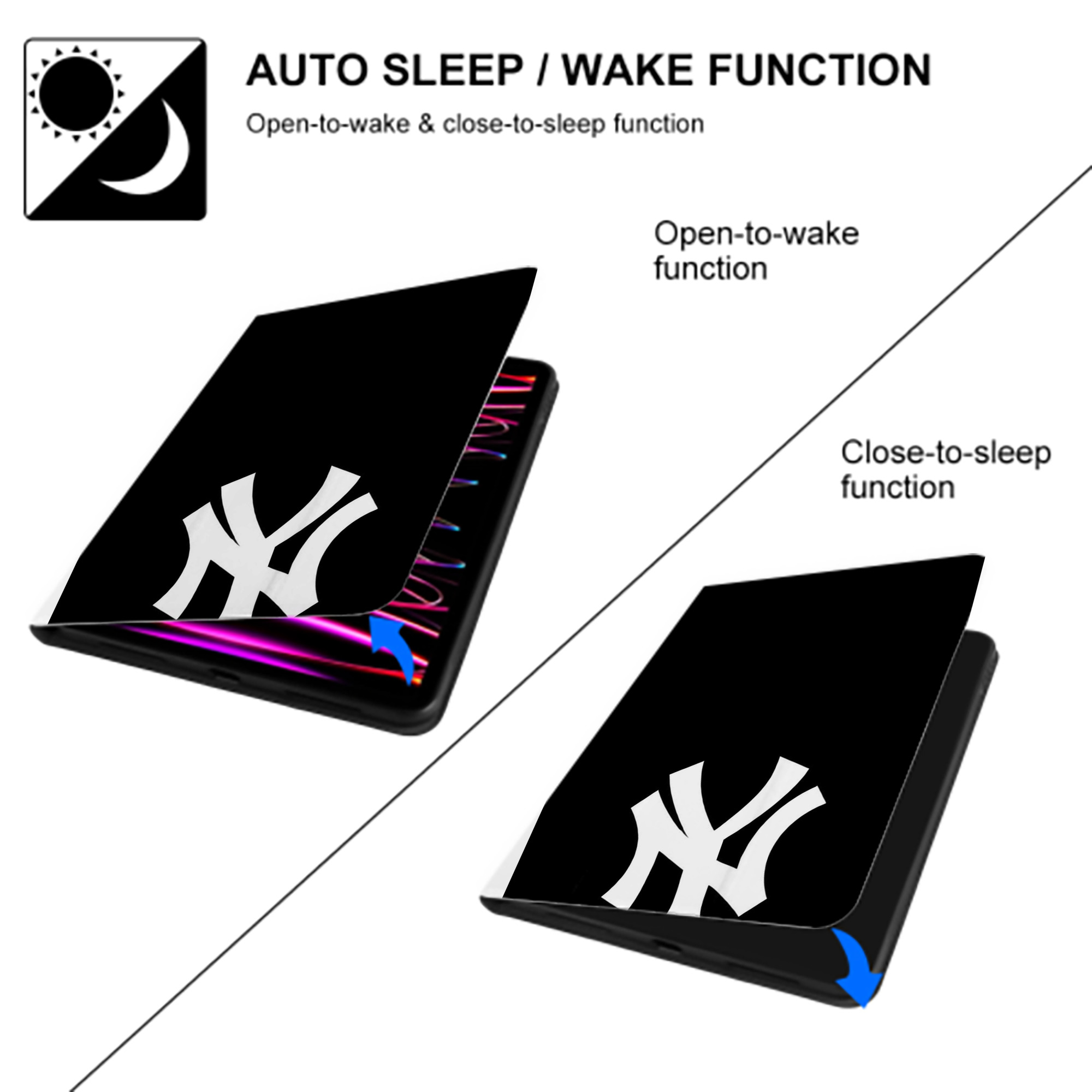 New York Yankees 115 Premium Tri-Fold PU Leather & Silicone IPad Case With Pencil Slot – Fits 9.5,10.5,10.9 – Adjustable Stand, Slim, Protective