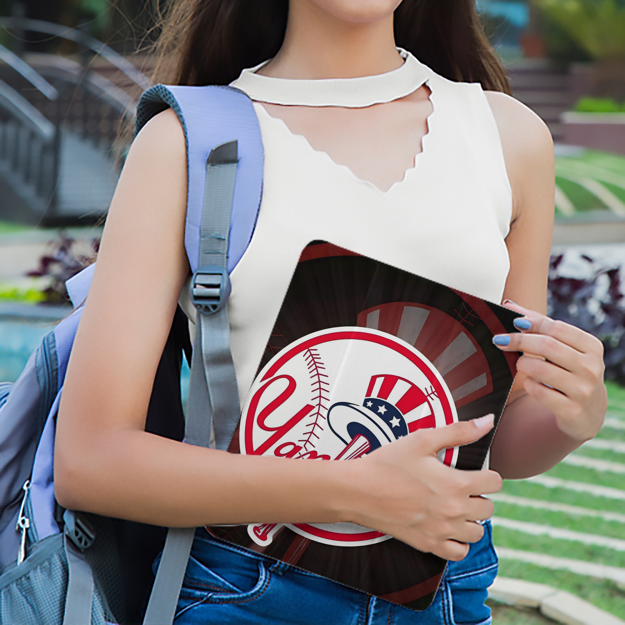 New York Yankees 124 Premium Tri-Fold PU Leather & Silicone IPad Case With Pencil Slot – Fits 9.5,10.5,10.9 – Adjustable Stand, Slim, Protective