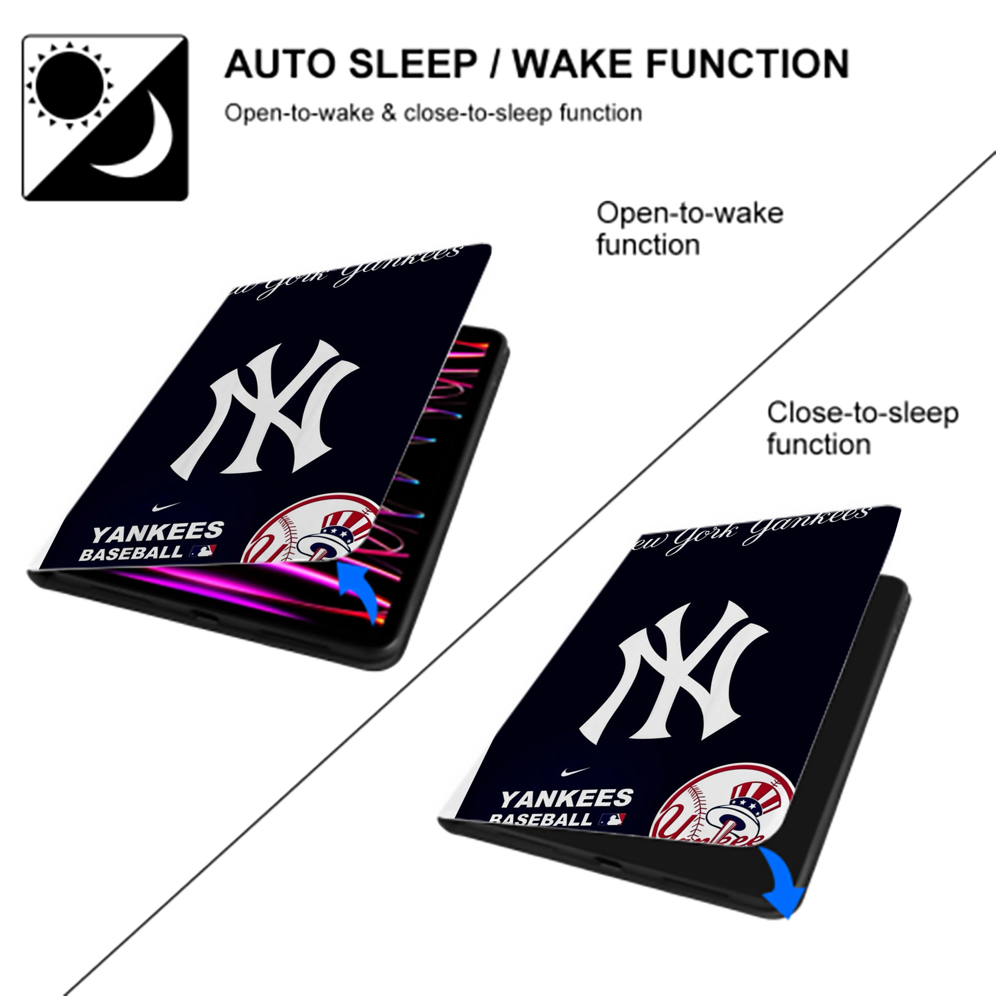New York Yankees 122 Premium Tri-Fold PU Leather & Silicone IPad Case With Pencil Slot – Fits 9.5,10.5,10.9 – Adjustable Stand, Slim, Protective