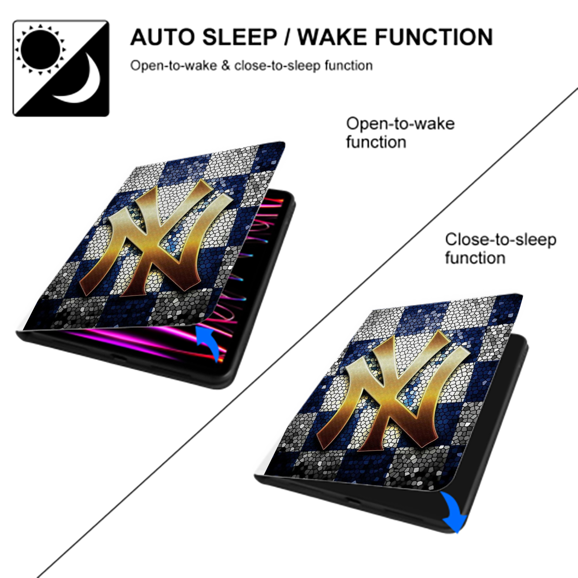 New York Yankees 129 Premium Tri-Fold PU Leather & Silicone IPad Case With Pencil Slot – Fits 9.5,10.5,10.9 – Adjustable Stand, Slim, Protective