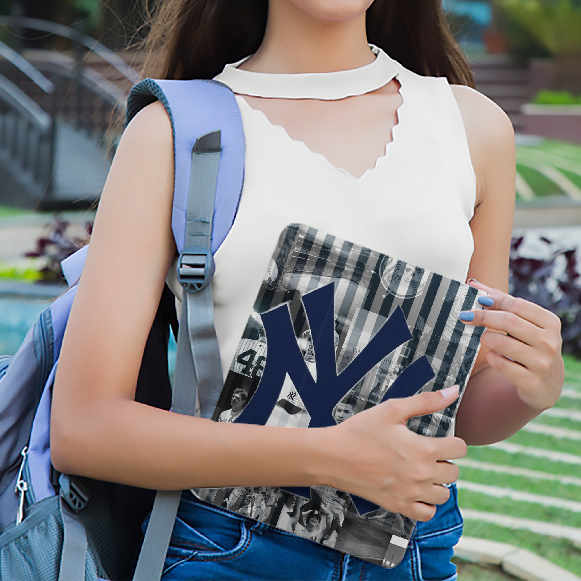 New York Yankees 135 Premium Tri-Fold PU Leather & Silicone IPad Case With Pencil Slot – Fits 9.5,10.5,10.9 – Adjustable Stand, Slim, Protective