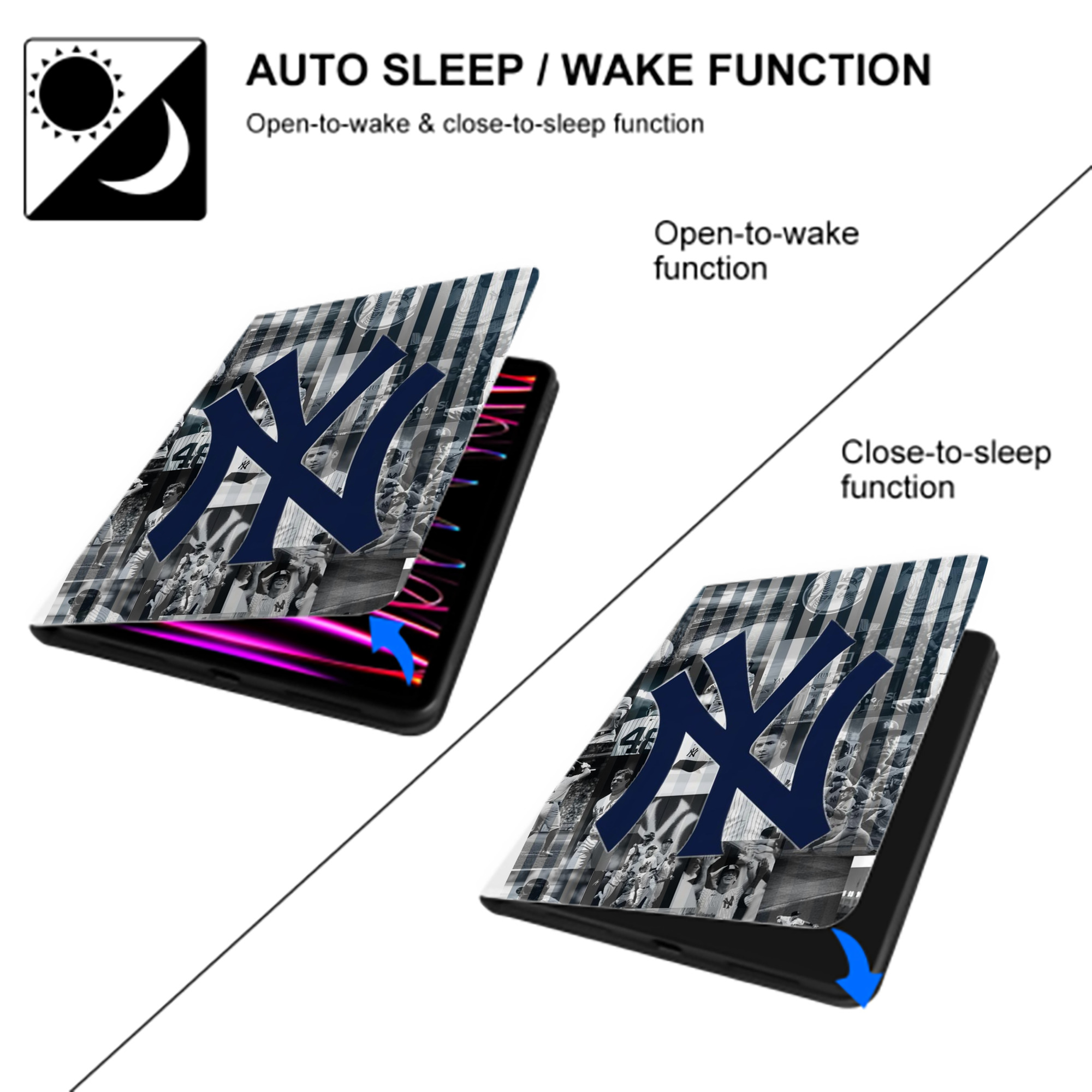 New York Yankees 135 Premium Tri-Fold PU Leather & Silicone IPad Case With Pencil Slot – Fits 9.5,10.5,10.9 – Adjustable Stand, Slim, Protective