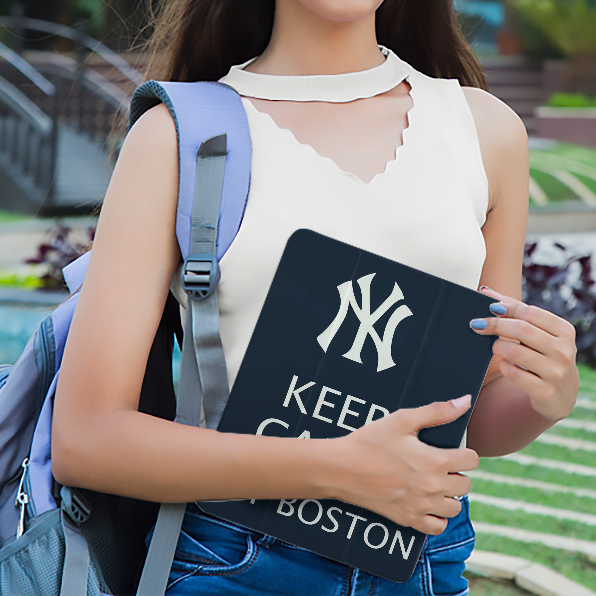 New York Yankees 136 Premium Tri-Fold PU Leather & Silicone IPad Case With Pencil Slot – Fits 9.5,10.5,10.9 – Adjustable Stand, Slim, Protective