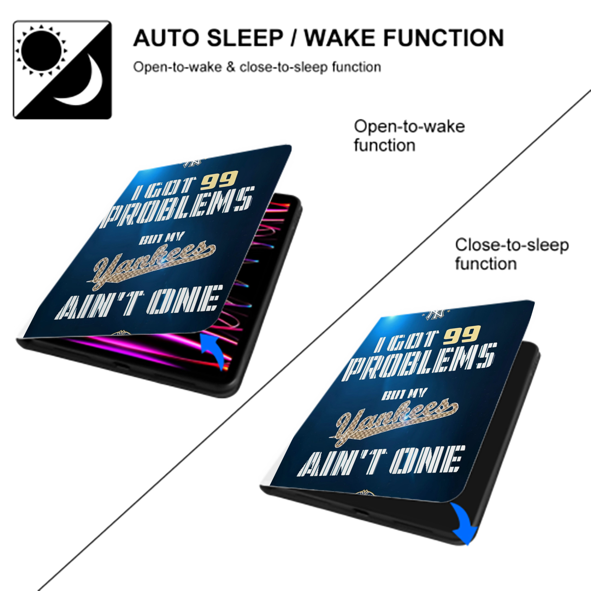 New York Yankees 140 Premium Tri-Fold PU Leather & Silicone IPad Case With Pencil Slot – Fits 9.5,10.5,10.9 – Adjustable Stand, Slim, Protective