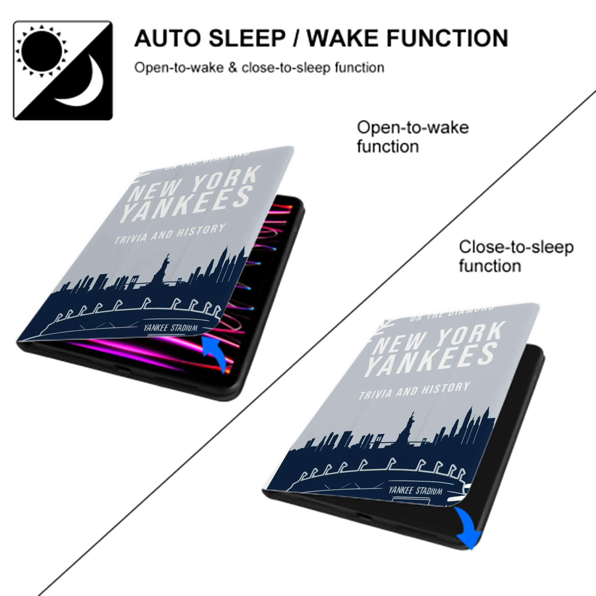 New York Yankees 141 Premium Tri-Fold PU Leather & Silicone IPad Case With Pencil Slot – Fits 9.5,10.5,10.9 – Adjustable Stand, Slim, Protective