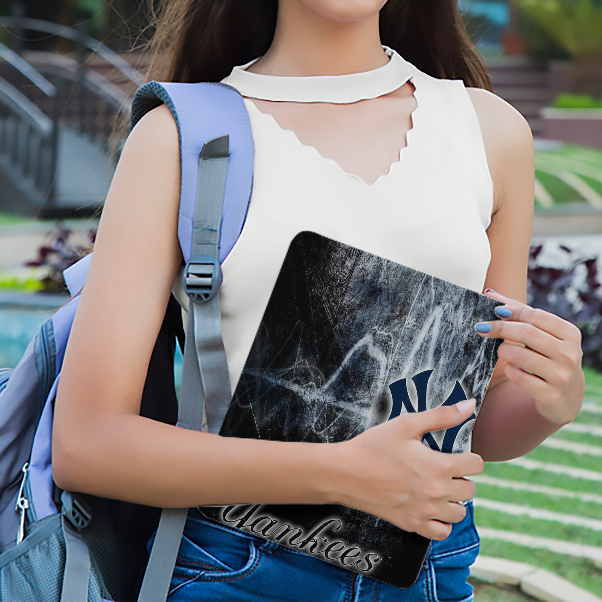 New York Yankees 146 Premium Tri-Fold PU Leather & Silicone IPad Case With Pencil Slot – Fits 9.5,10.5,10.9 – Adjustable Stand, Slim, Protective