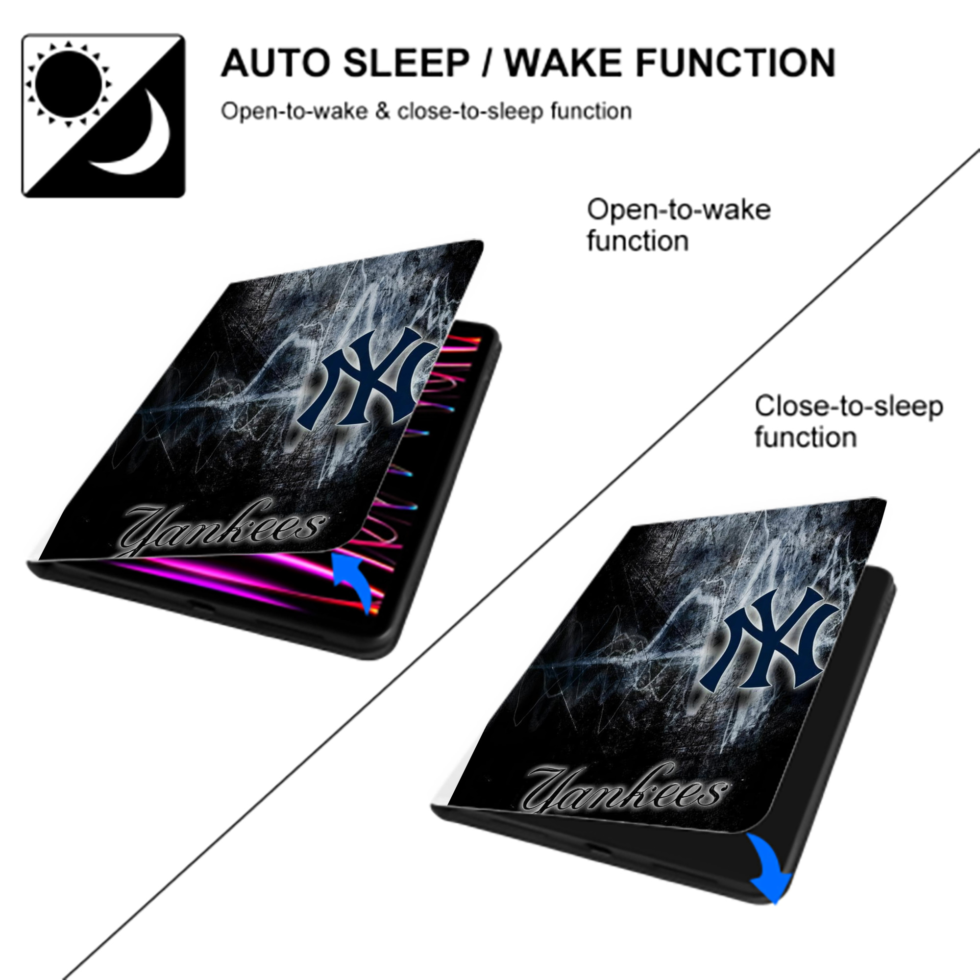 New York Yankees 146 Premium Tri-Fold PU Leather & Silicone IPad Case With Pencil Slot – Fits 9.5,10.5,10.9 – Adjustable Stand, Slim, Protective