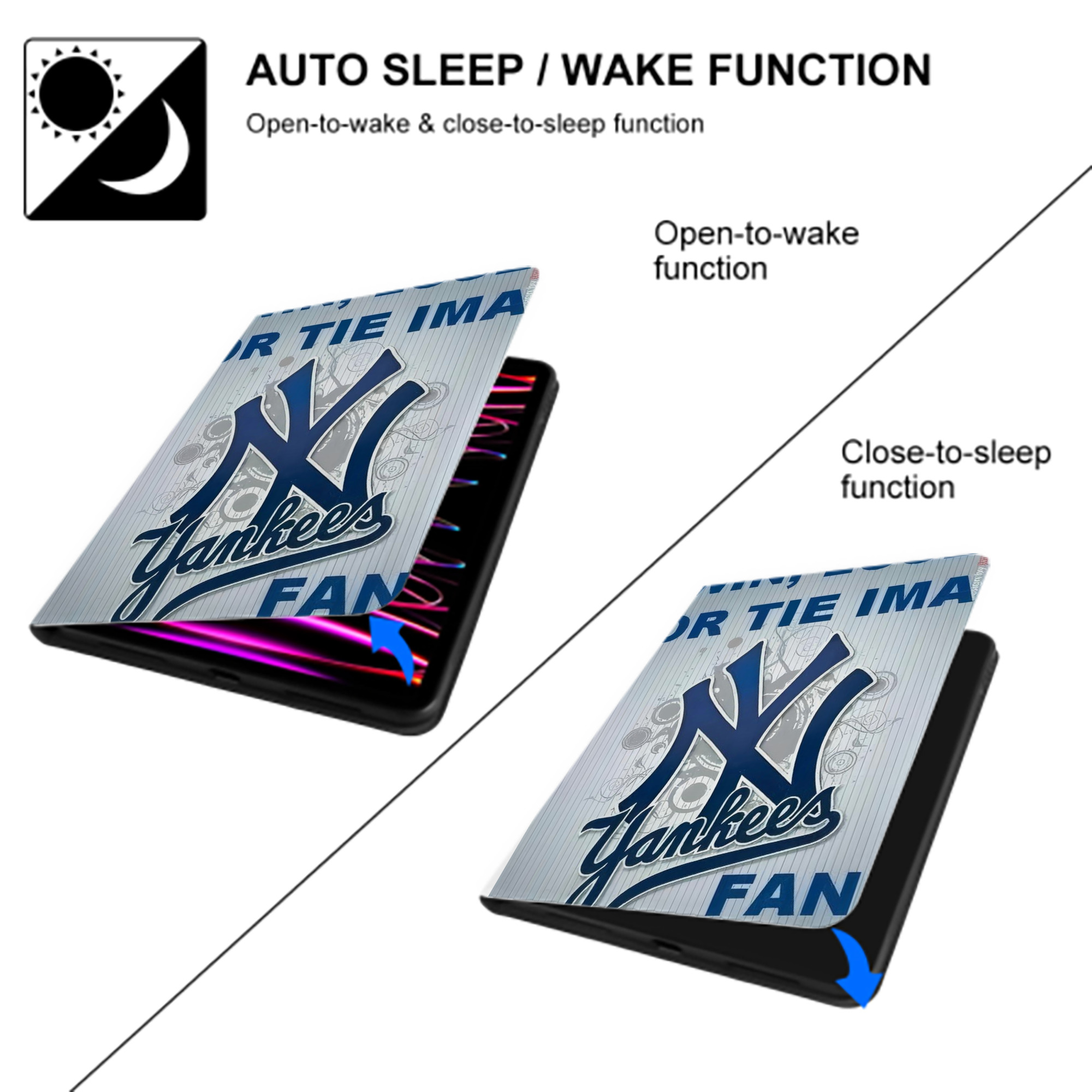 New York Yankees 100 Premium Tri-Fold PU Leather & Silicone IPad Case With Pencil Slot – Fits 9.5,10.5,10.9 – Adjustable Stand, Slim, Protective
