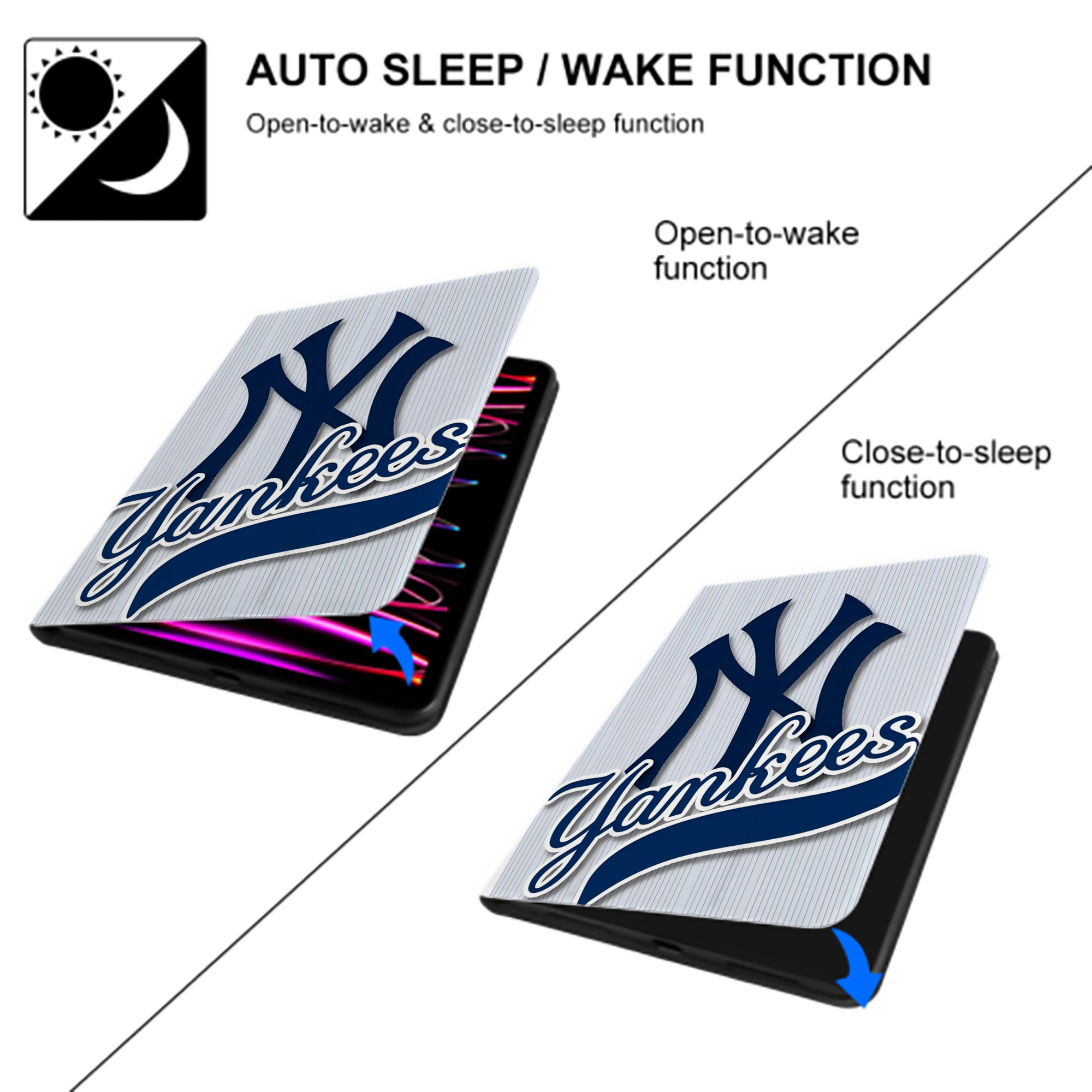 New York Yankees 151 Premium Tri-Fold PU Leather & Silicone IPad Case With Pencil Slot – Fits 9.5,10.5,10.9 – Adjustable Stand, Slim, Protective