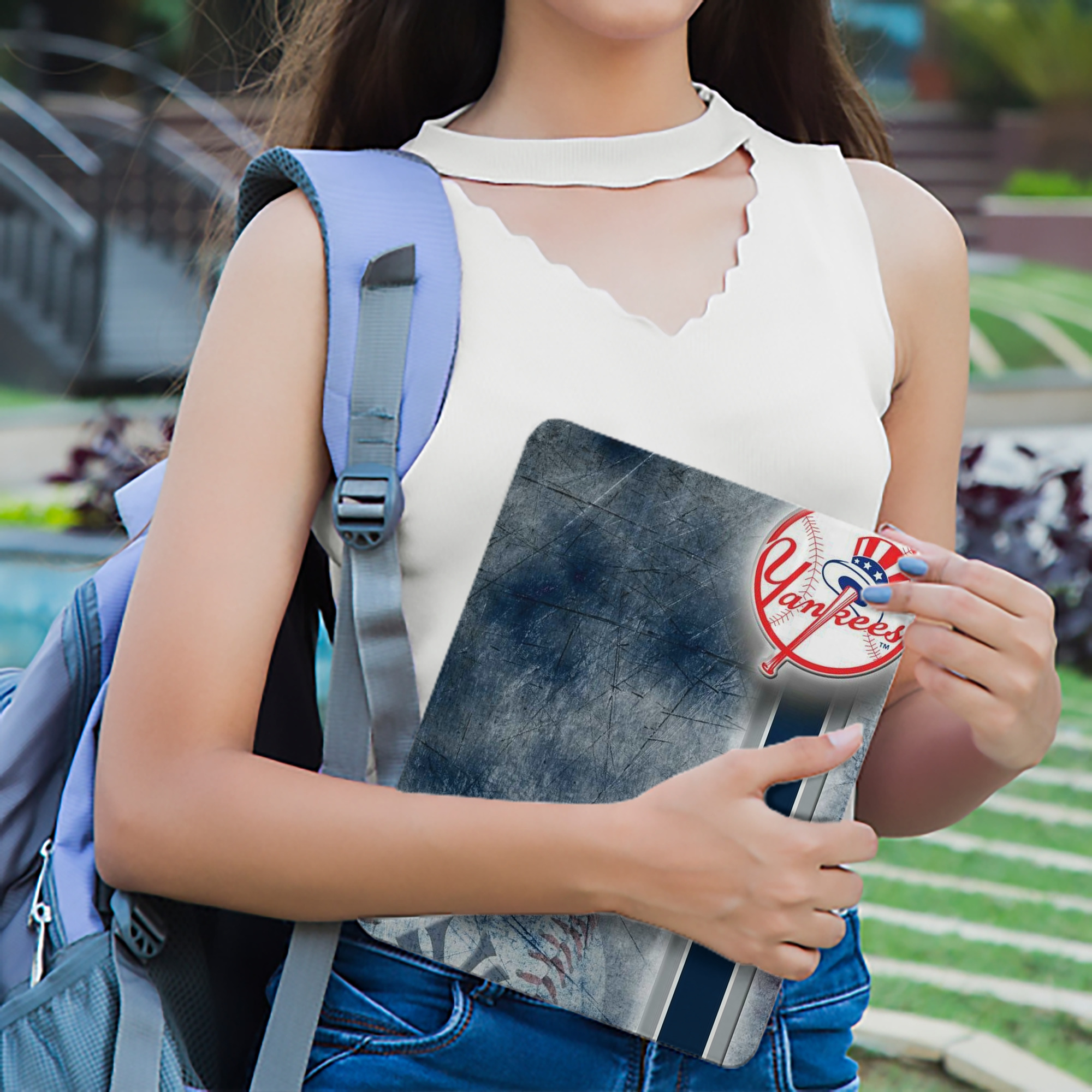 New York Yankees 150 Premium Tri-Fold PU Leather & Silicone IPad Case With Pencil Slot – Fits 9.5,10.5,10.9 – Adjustable Stand, Slim, Protective