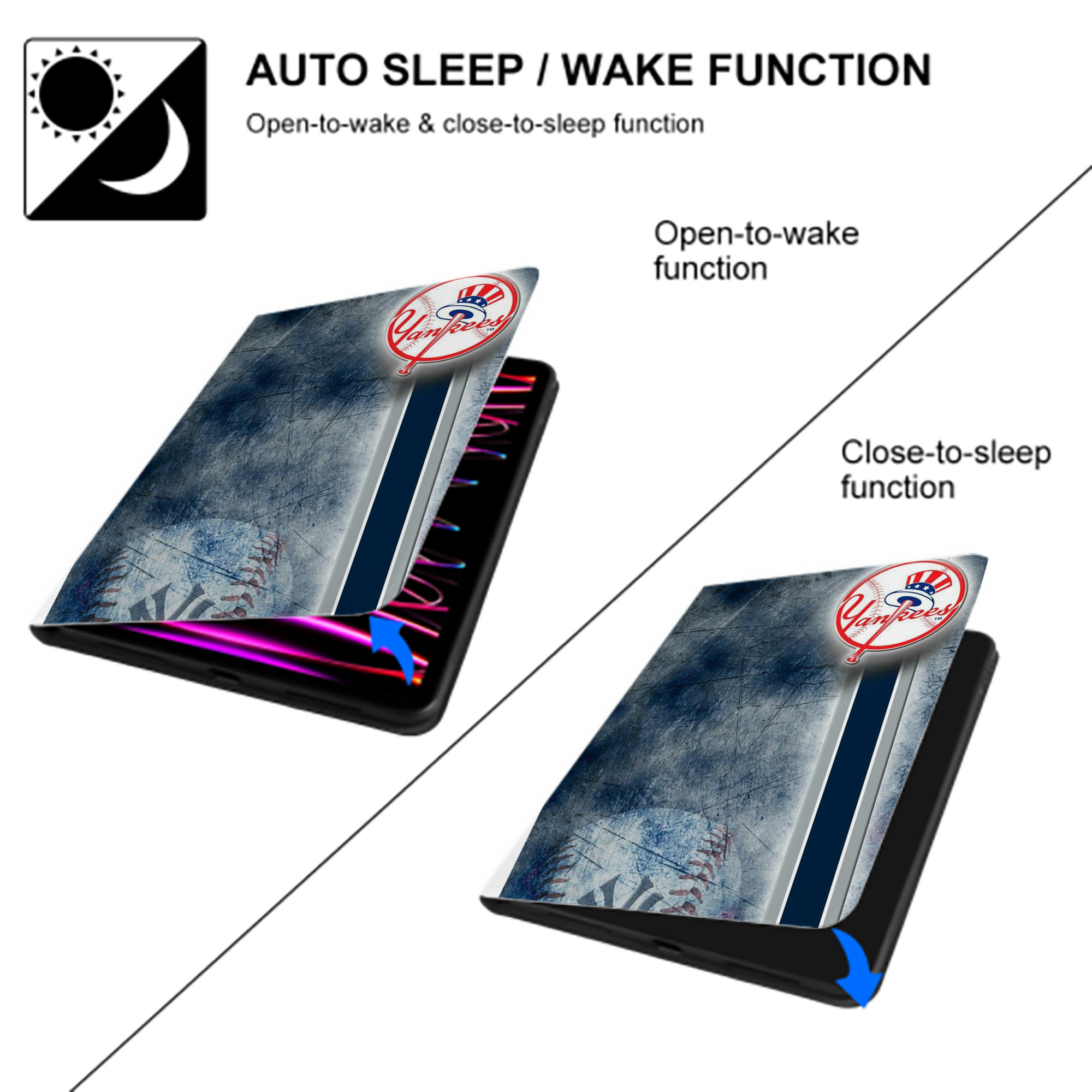 New York Yankees 150 Premium Tri-Fold PU Leather & Silicone IPad Case With Pencil Slot – Fits 9.5,10.5,10.9 – Adjustable Stand, Slim, Protective