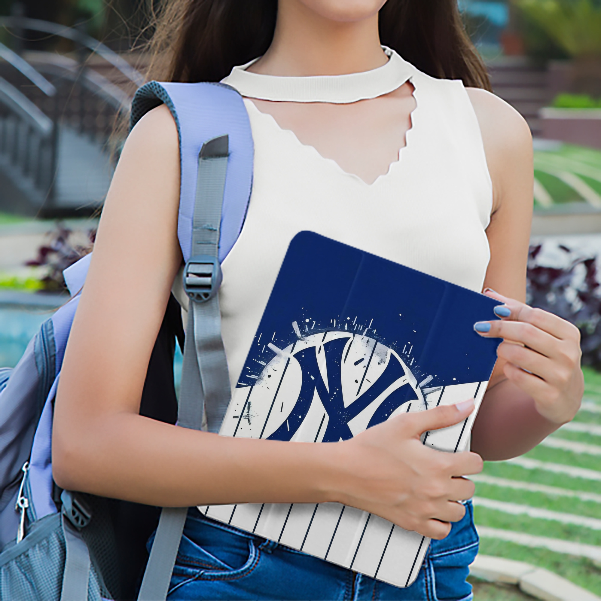 New York Yankees 106 Premium Tri-Fold PU Leather & Silicone IPad Case With Pencil Slot – Fits 9.5,10.5,10.9 – Adjustable Stand, Slim, Protective