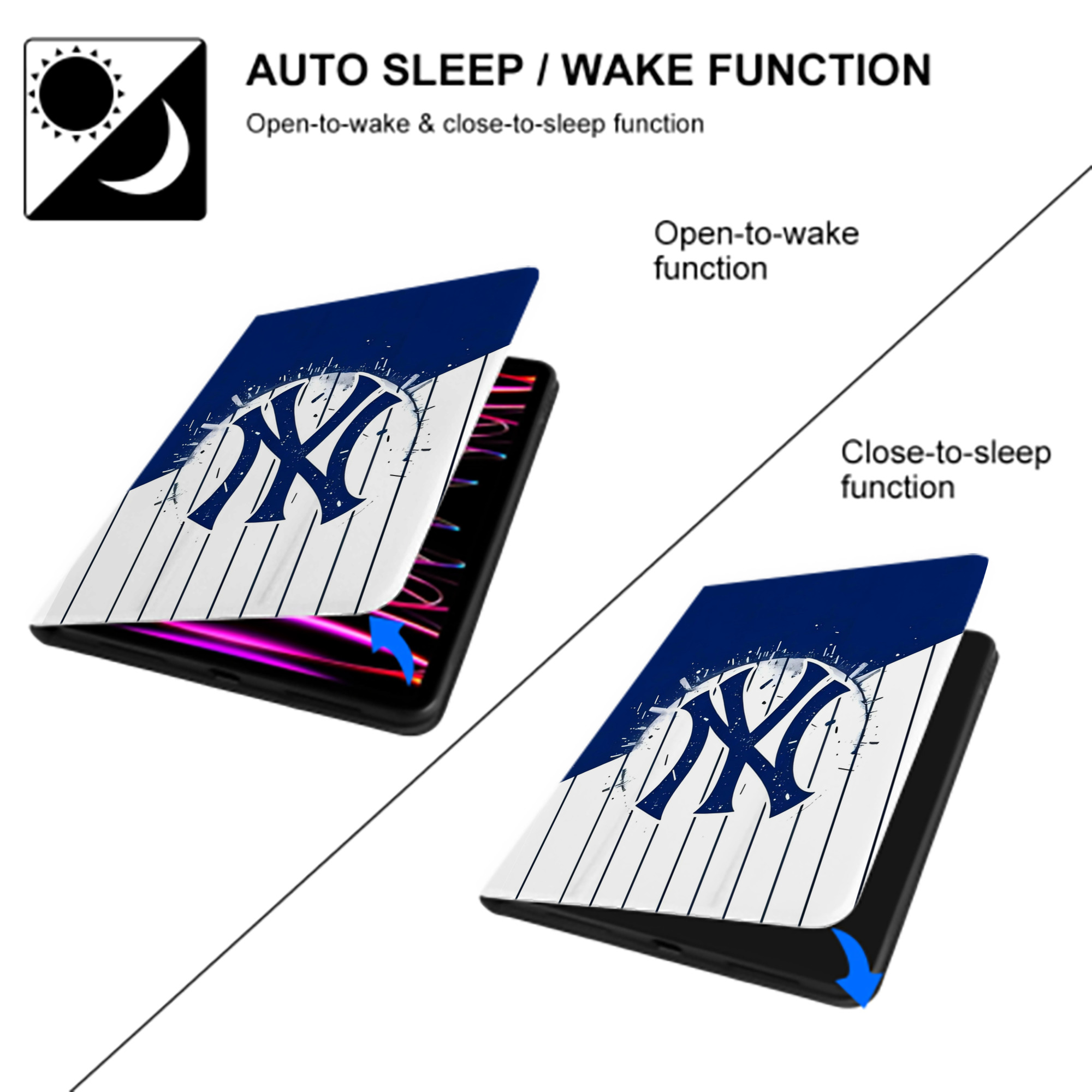 New York Yankees 106 Premium Tri-Fold PU Leather & Silicone IPad Case With Pencil Slot – Fits 9.5,10.5,10.9 – Adjustable Stand, Slim, Protective