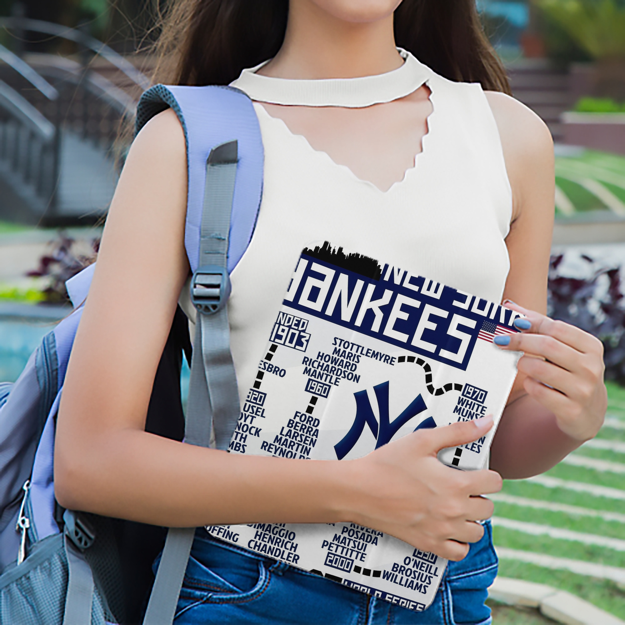 New York Yankees 155 Premium Tri-Fold PU Leather & Silicone IPad Case With Pencil Slot – Fits 9.5,10.5,10.9 – Adjustable Stand, Slim, Protective