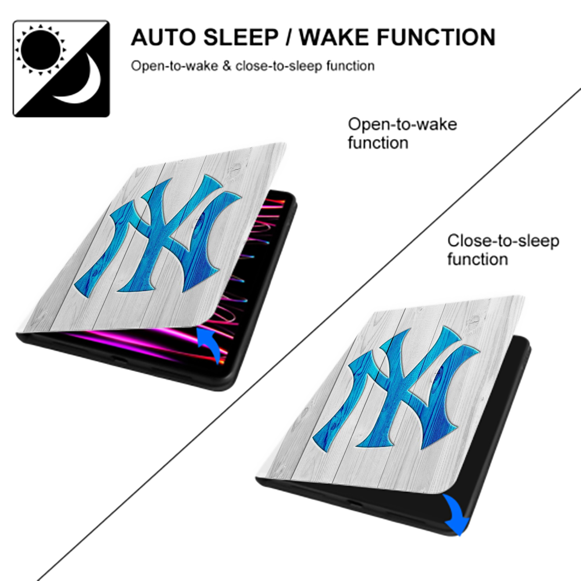 New York Yankees 156 Premium Tri-Fold PU Leather & Silicone IPad Case With Pencil Slot – Fits 9.5,10.5,10.9 – Adjustable Stand, Slim, Protective