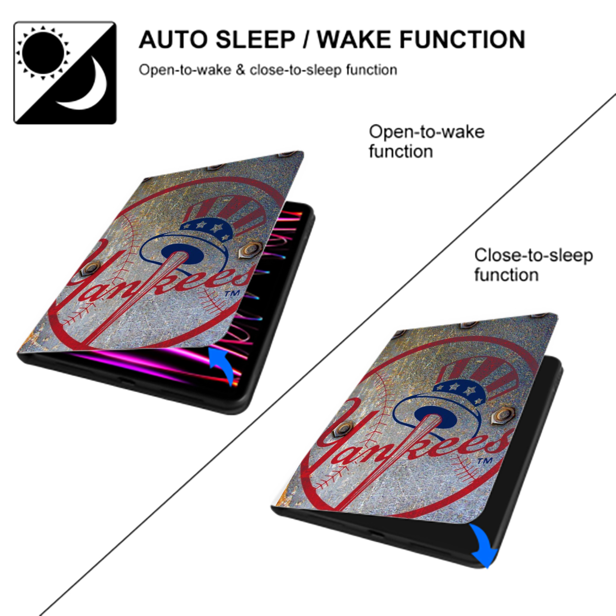 New York Yankees 112 Premium Tri-Fold PU Leather & Silicone IPad Case With Pencil Slot – Fits 9.5,10.5,10.9 – Adjustable Stand, Slim, Protective