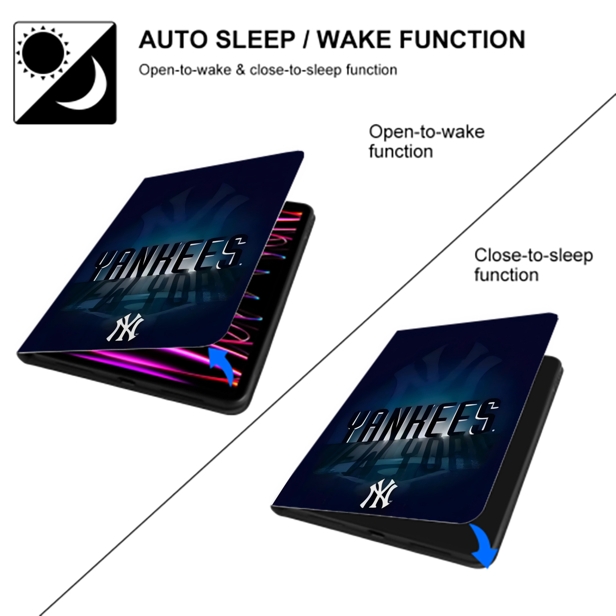 New York Yankees 160 Premium Tri-Fold PU Leather & Silicone IPad Case With Pencil Slot – Fits 9.5,10.5,10.9 – Adjustable Stand, Slim, Protective