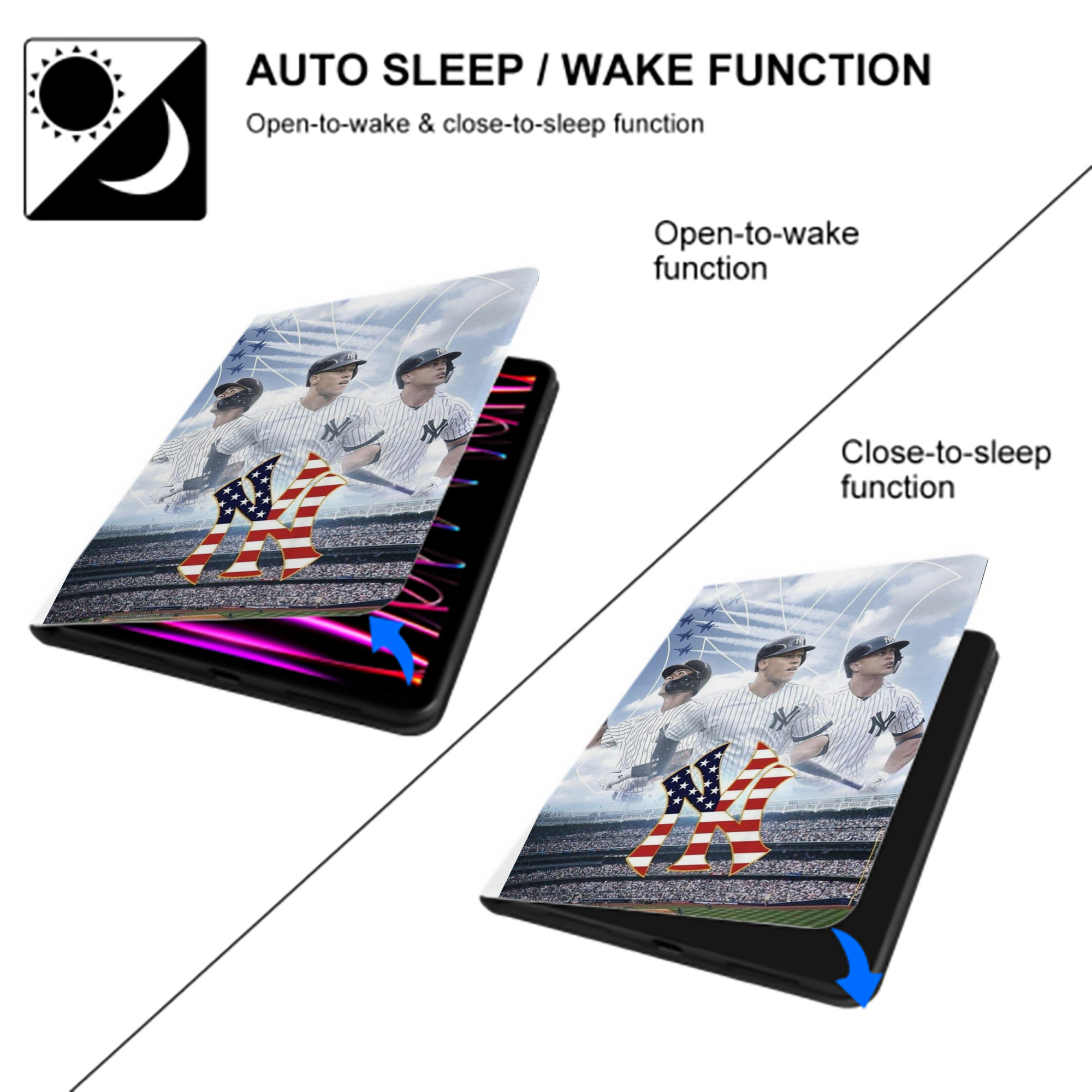 New York Yankees 161 Premium Tri-Fold PU Leather & Silicone IPad Case With Pencil Slot – Fits 9.5,10.5,10.9 – Adjustable Stand, Slim, Protective