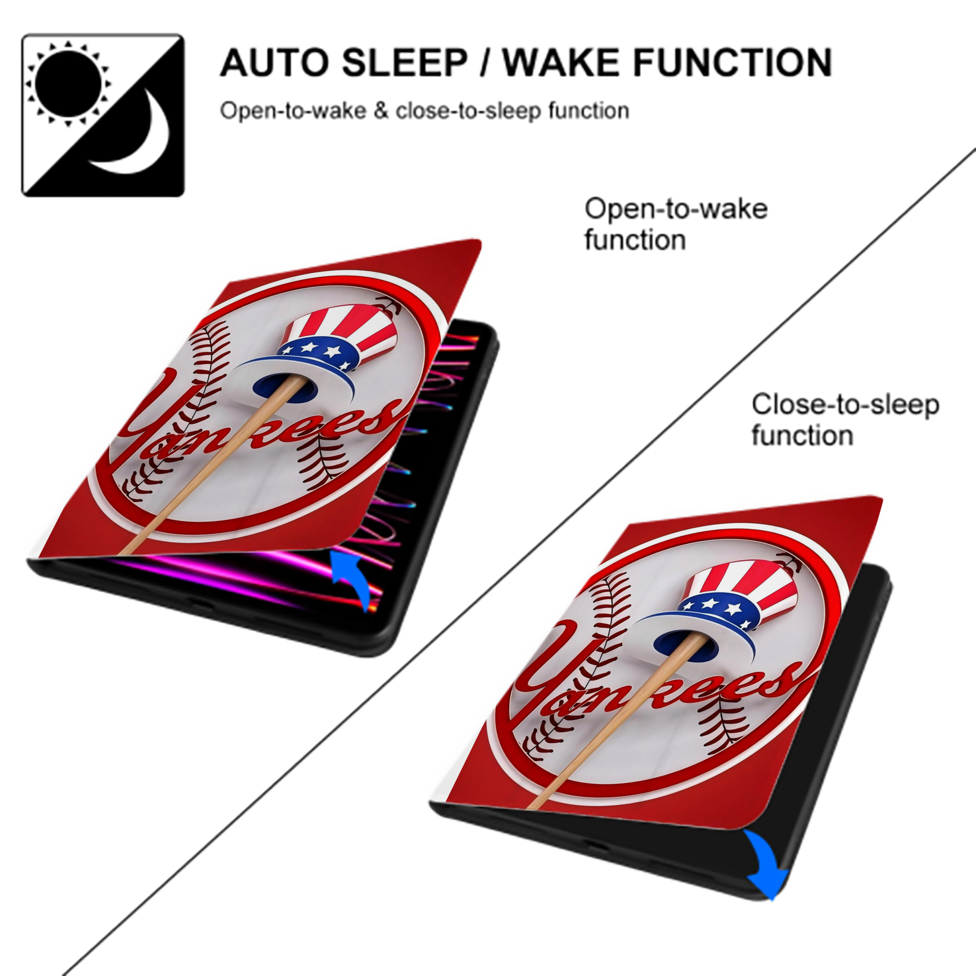 New York Yankees 120 Premium Tri-Fold PU Leather & Silicone IPad Case With Pencil Slot – Fits 9.5,10.5,10.9 – Adjustable Stand, Slim, Protective