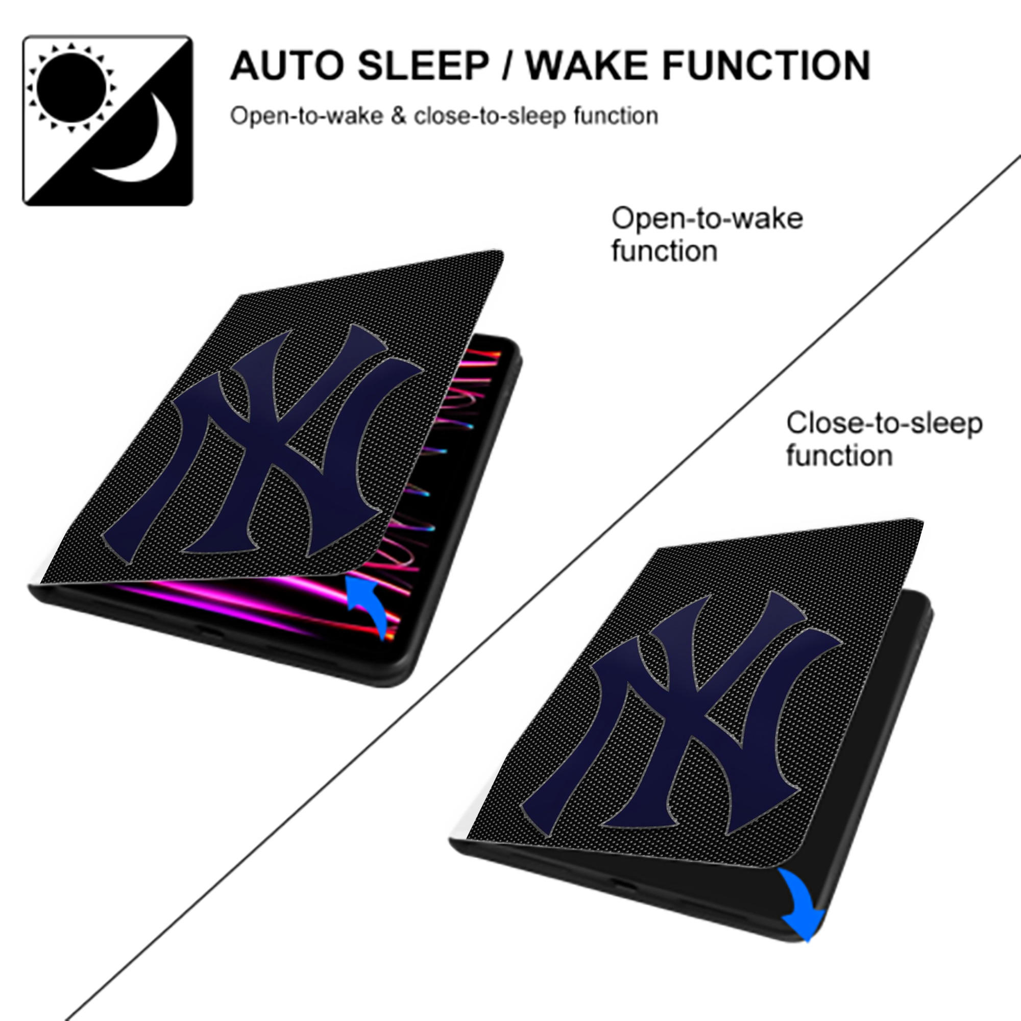New York Yankees 166 Premium Tri-Fold PU Leather & Silicone IPad Case With Pencil Slot – Fits 9.5,10.5,10.9 – Adjustable Stand, Slim, Protective