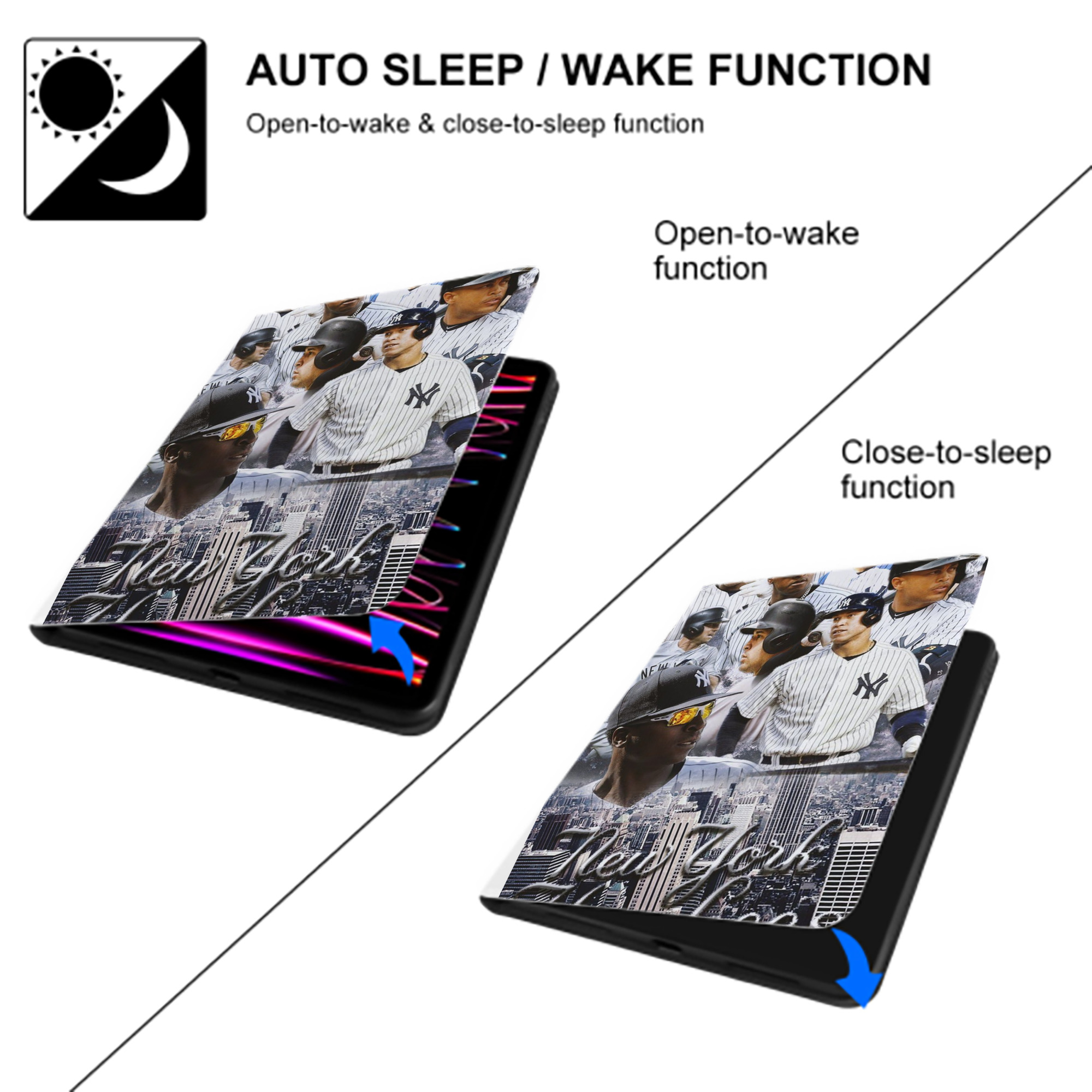 New York Yankees 101 Premium Tri-Fold PU Leather & Silicone IPad Case With Pencil Slot – Fits 9.5,10.5,10.9 – Adjustable Stand, Slim, Protective