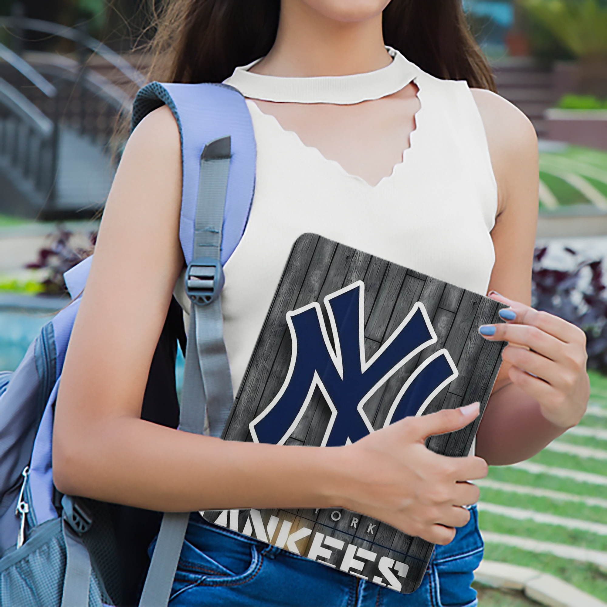 New York Yankees 127 Premium Tri-Fold PU Leather & Silicone IPad Case With Pencil Slot – Fits 9.5,10.5,10.9 – Adjustable Stand, Slim, Protective