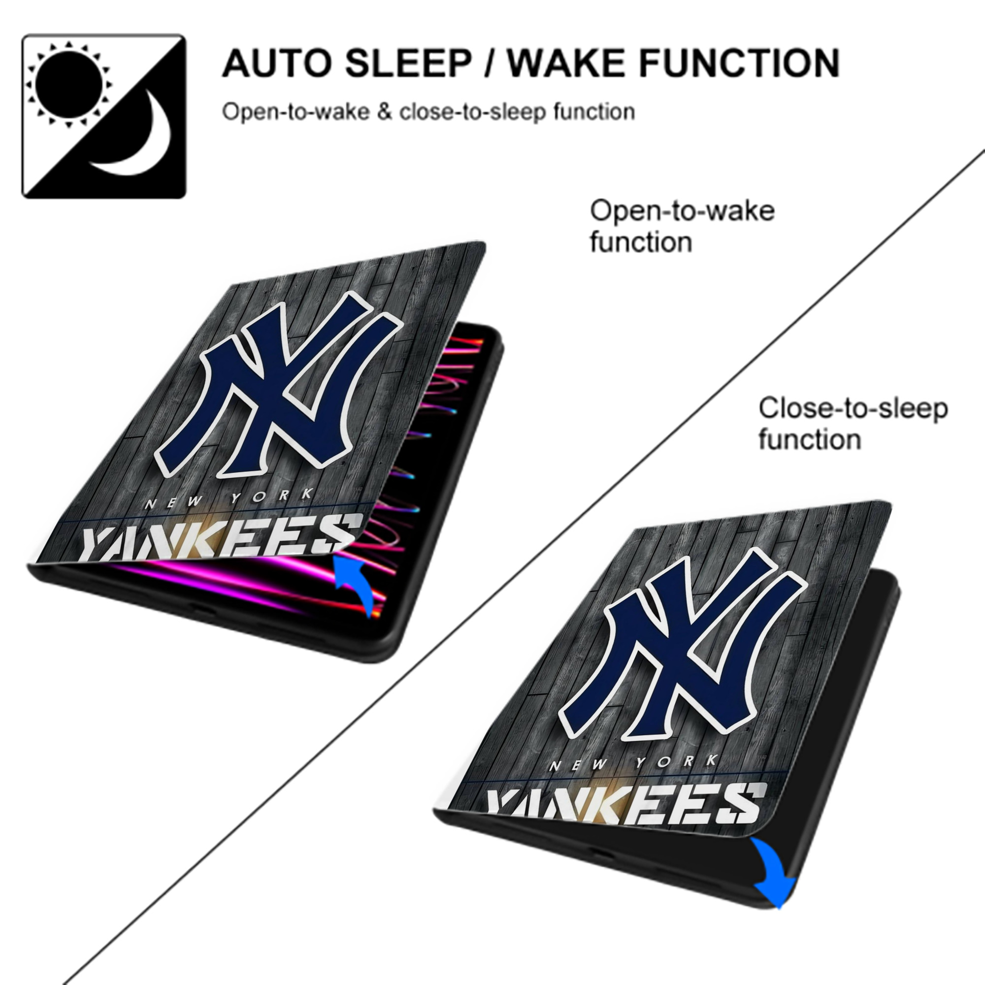 New York Yankees 127 Premium Tri-Fold PU Leather & Silicone IPad Case With Pencil Slot – Fits 9.5,10.5,10.9 – Adjustable Stand, Slim, Protective