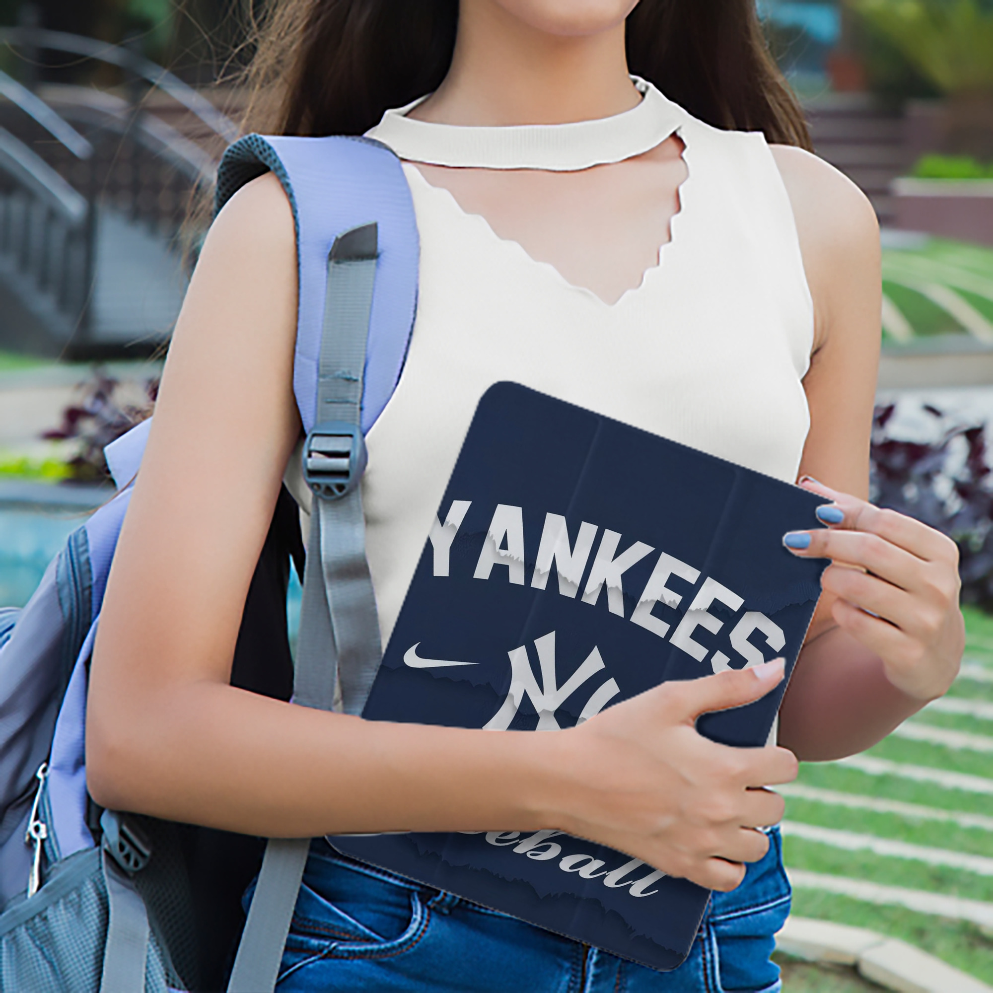 New York Yankees 167 Premium Tri-Fold PU Leather & Silicone IPad Case With Pencil Slot – Fits 9.5,10.5,10.9 – Adjustable Stand, Slim, Protective