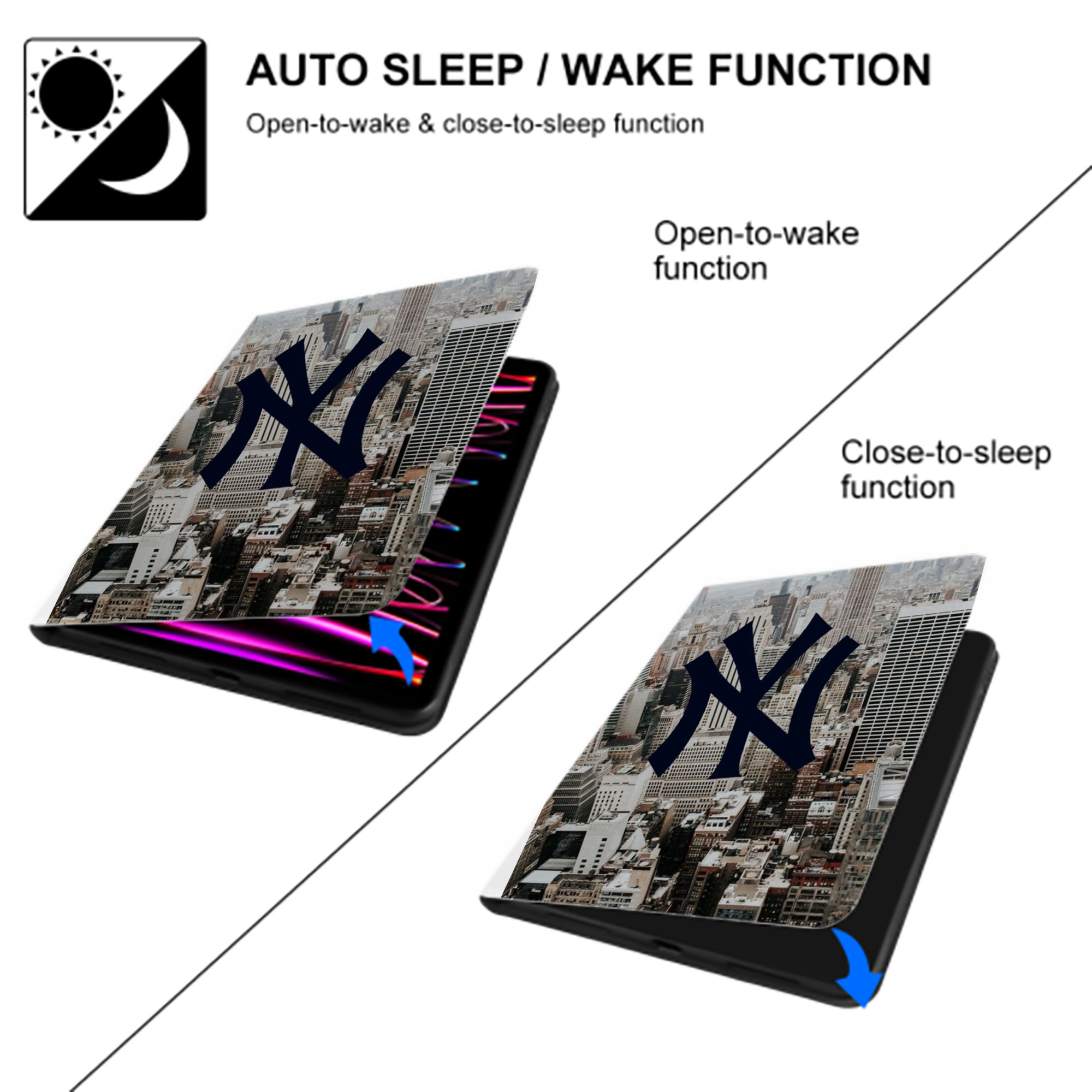 New York Yankees 171 Premium Tri-Fold PU Leather & Silicone IPad Case With Pencil Slot – Fits 9.5,10.5,10.9 – Adjustable Stand, Slim, Protective