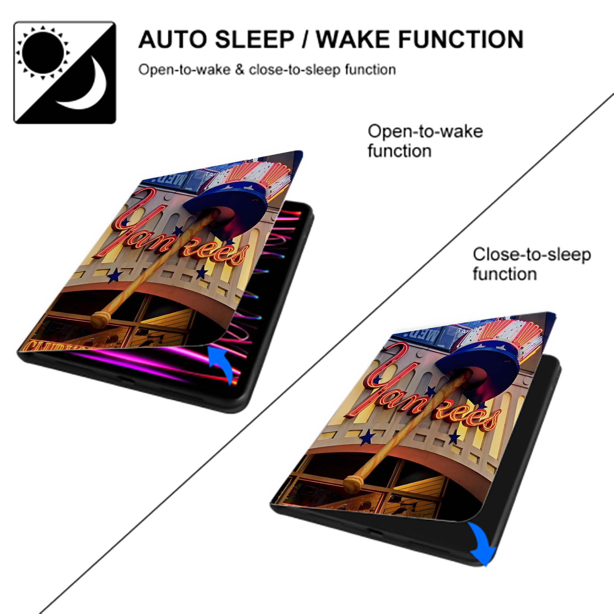 New York Yankees 178 Premium Tri-Fold PU Leather & Silicone IPad Case With Pencil Slot – Fits 9.5,10.5,10.9 – Adjustable Stand, Slim, Protective