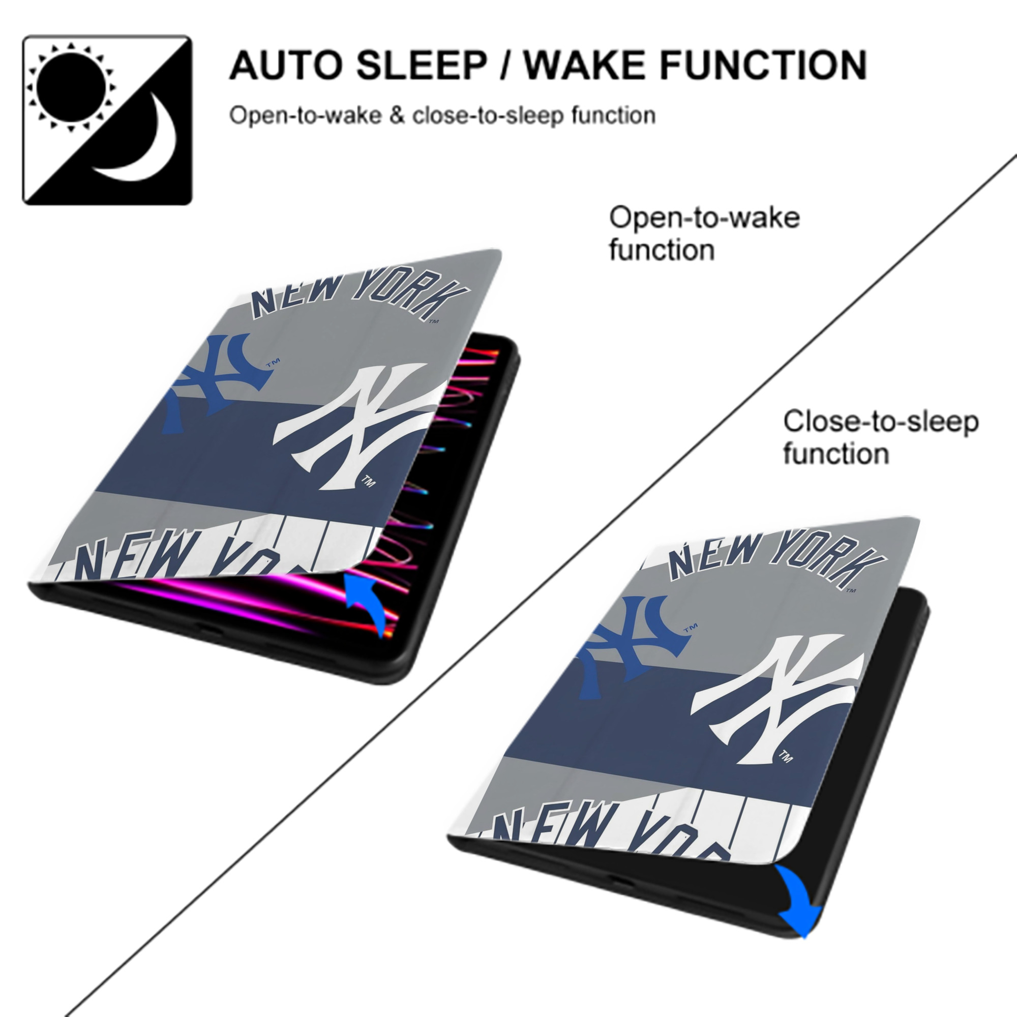 New York Yankees 133 Premium Tri-Fold PU Leather & Silicone IPad Case With Pencil Slot – Fits 9.5,10.5,10.9 – Adjustable Stand, Slim, Protective