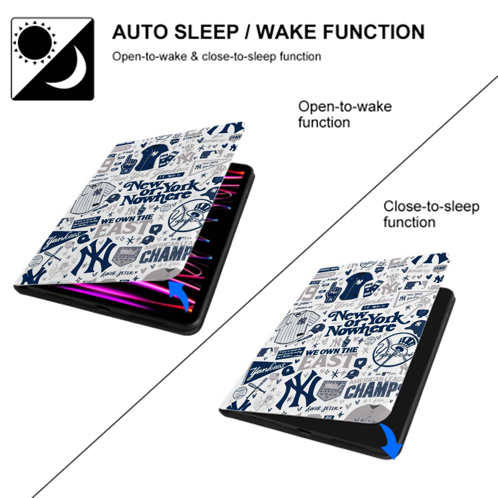 New York Yankees 113 Premium Tri-Fold PU Leather & Silicone IPad Case With Pencil Slot – Fits 9.5,10.5,10.9 – Adjustable Stand, Slim, Protective