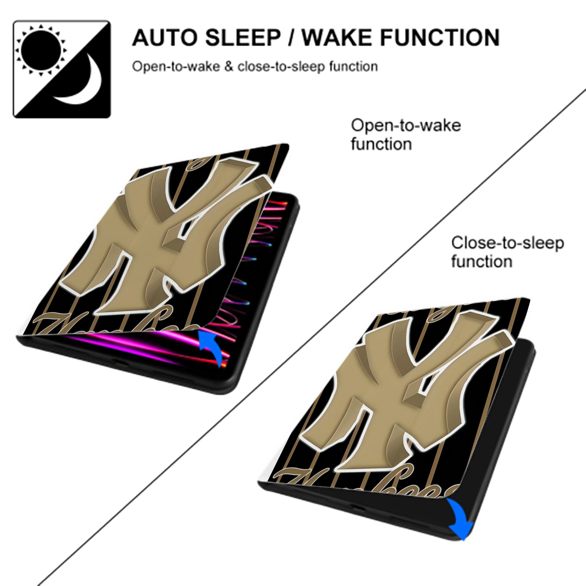 New York Yankees 185 Premium Tri-Fold PU Leather & Silicone IPad Case With Pencil Slot – Fits 9.5,10.5,10.9 – Adjustable Stand, Slim, Protective