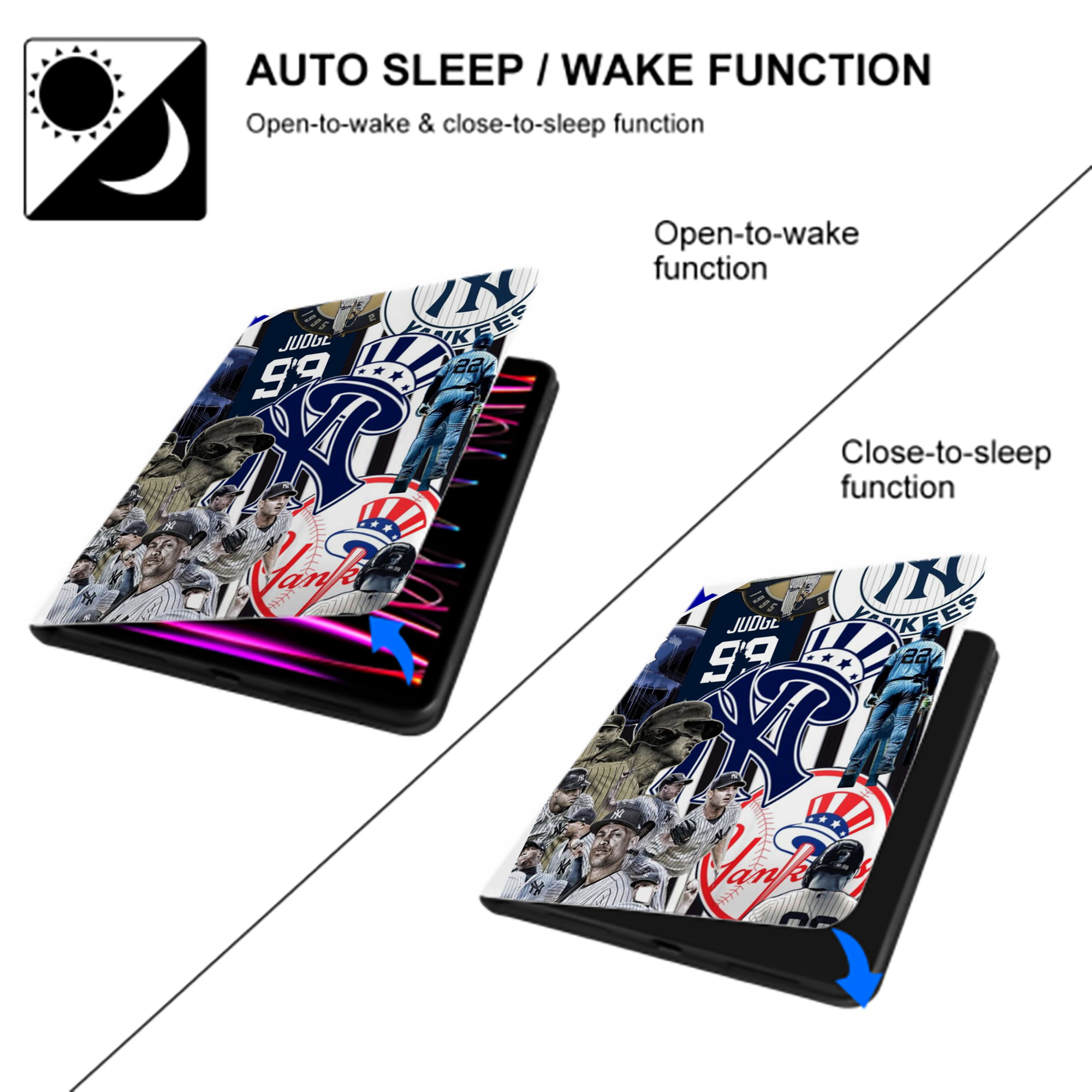 New York Yankees 138 Premium Tri-Fold PU Leather & Silicone IPad Case With Pencil Slot – Fits 9.5,10.5,10.9 – Adjustable Stand, Slim, Protective