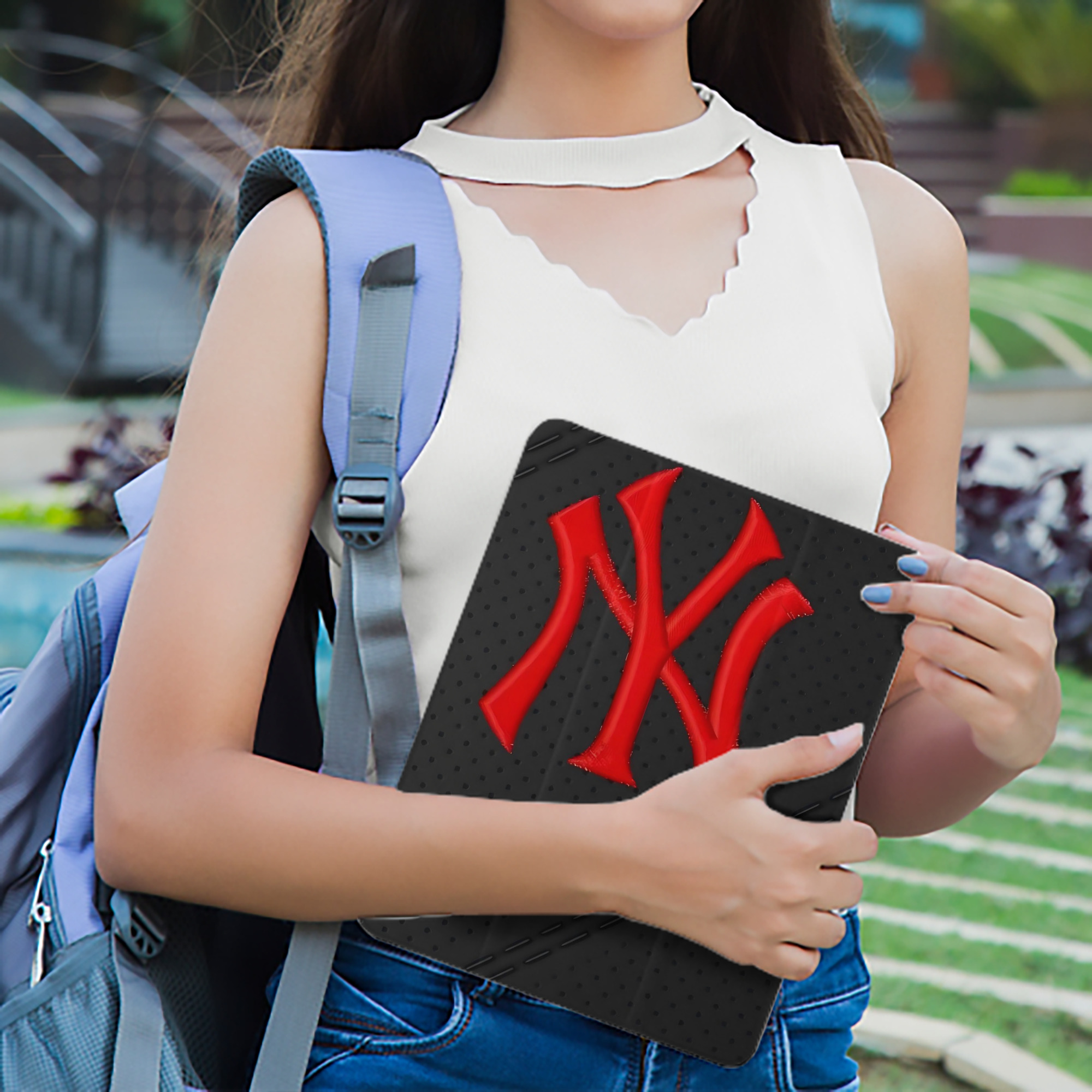 New York Yankees 121 Premium Tri-Fold PU Leather & Silicone IPad Case With Pencil Slot – Fits 9.5,10.5,10.9 – Adjustable Stand, Slim, Protective