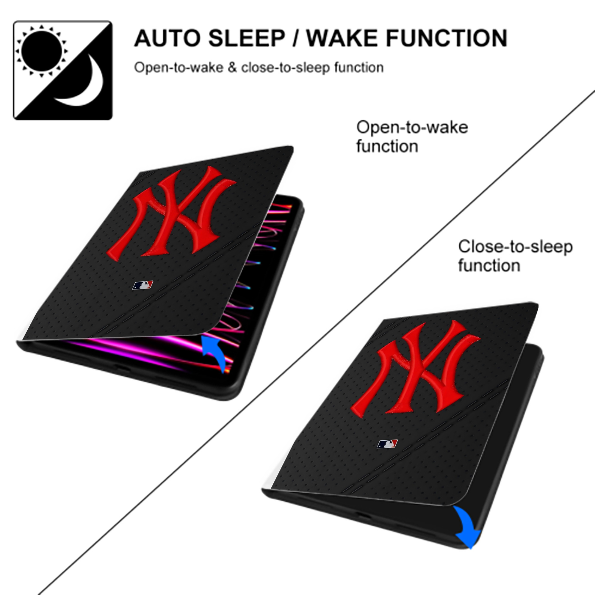 New York Yankees 121 Premium Tri-Fold PU Leather & Silicone IPad Case With Pencil Slot – Fits 9.5,10.5,10.9 – Adjustable Stand, Slim, Protective